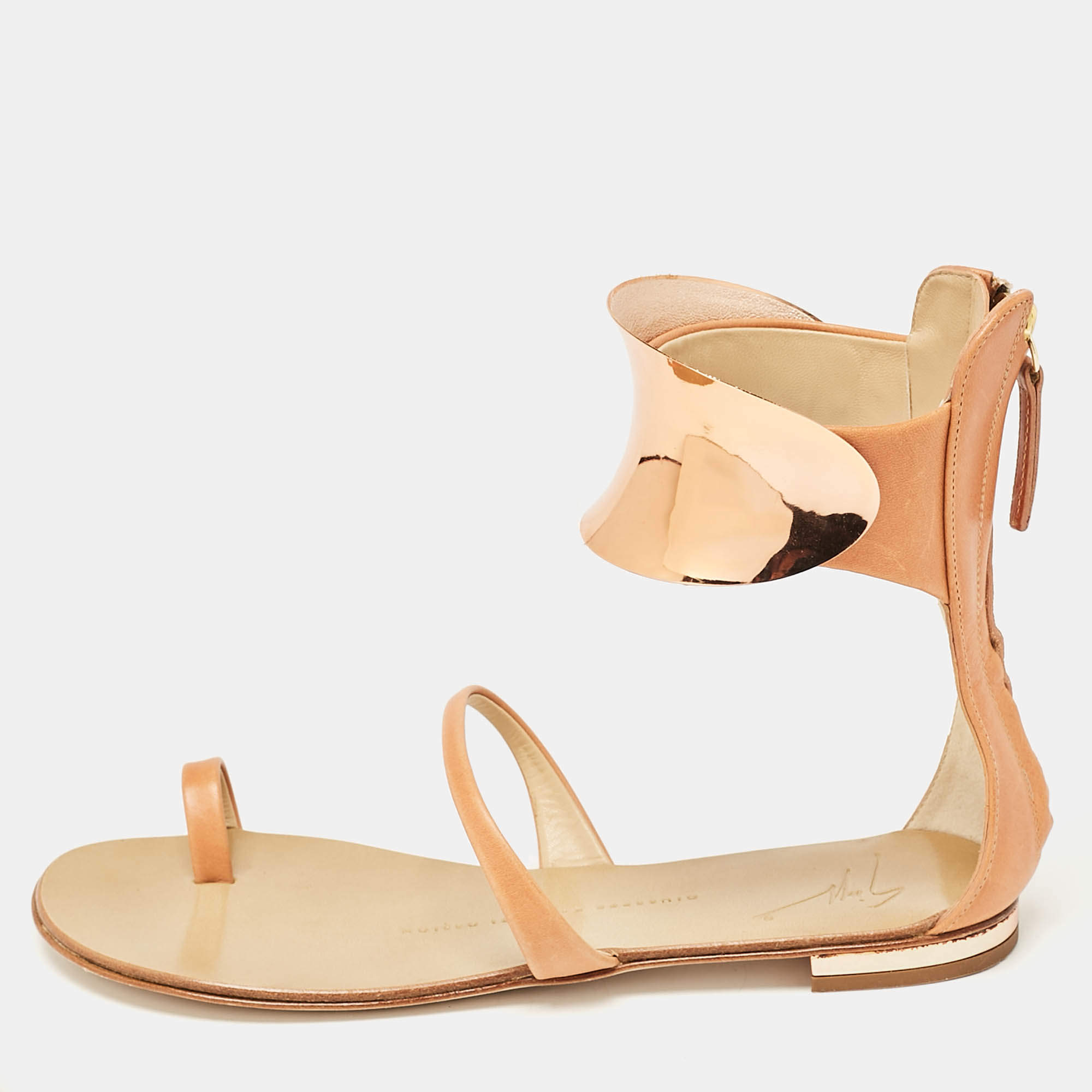 Giuseppe Zanotti Light Brown Leather Toe Ring Ankle Wrap Sandals Size 36