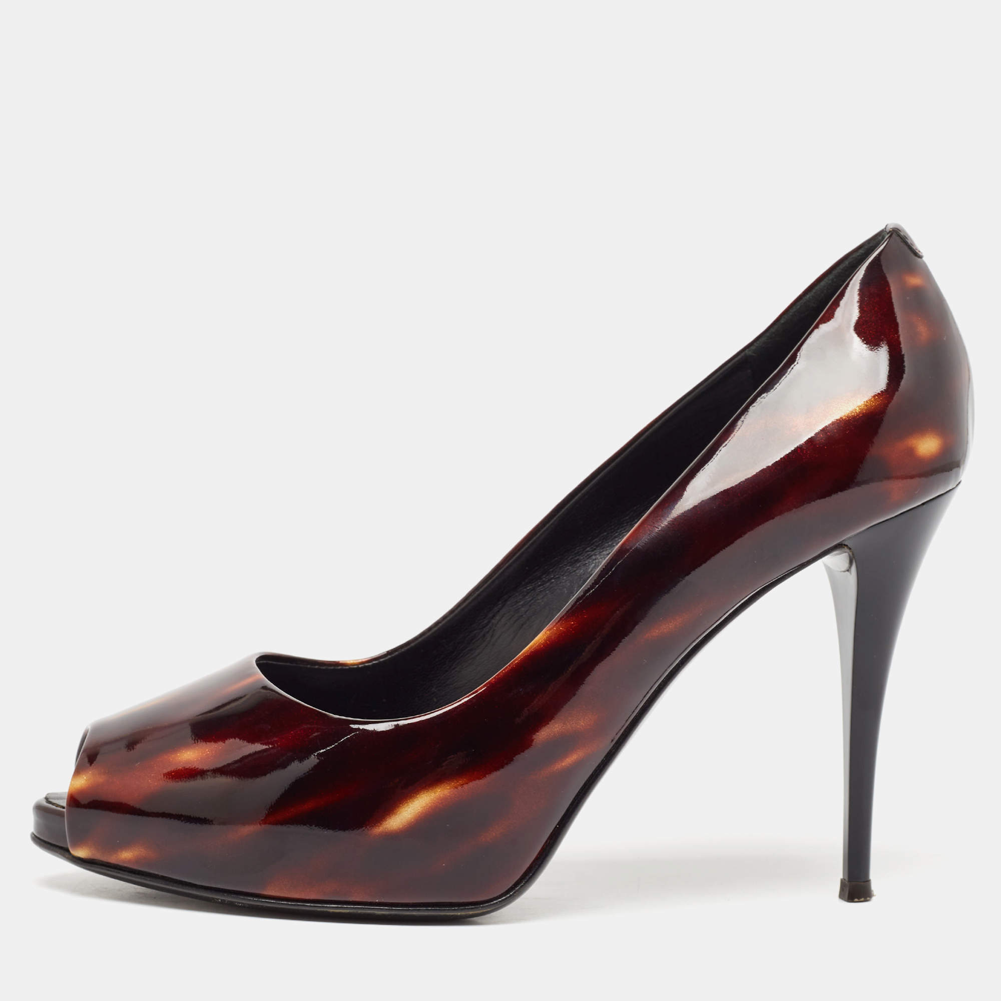 Giuseppe Zanotti Brown Patent Leather Peep Toe Pumps Size 39