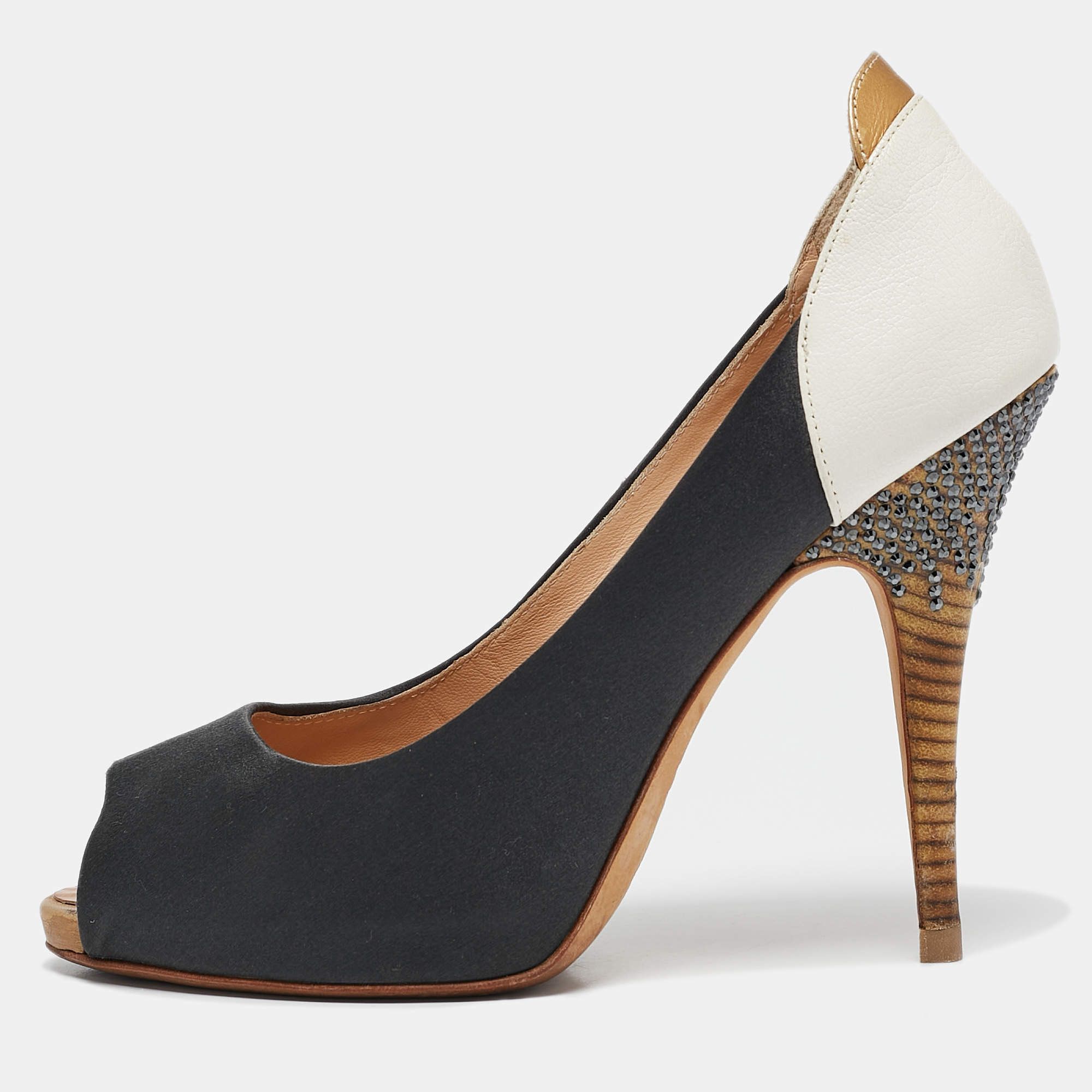 Giuseppe Zanotti Tricolor Leather and Satin Peep Toe Pumps Size 38