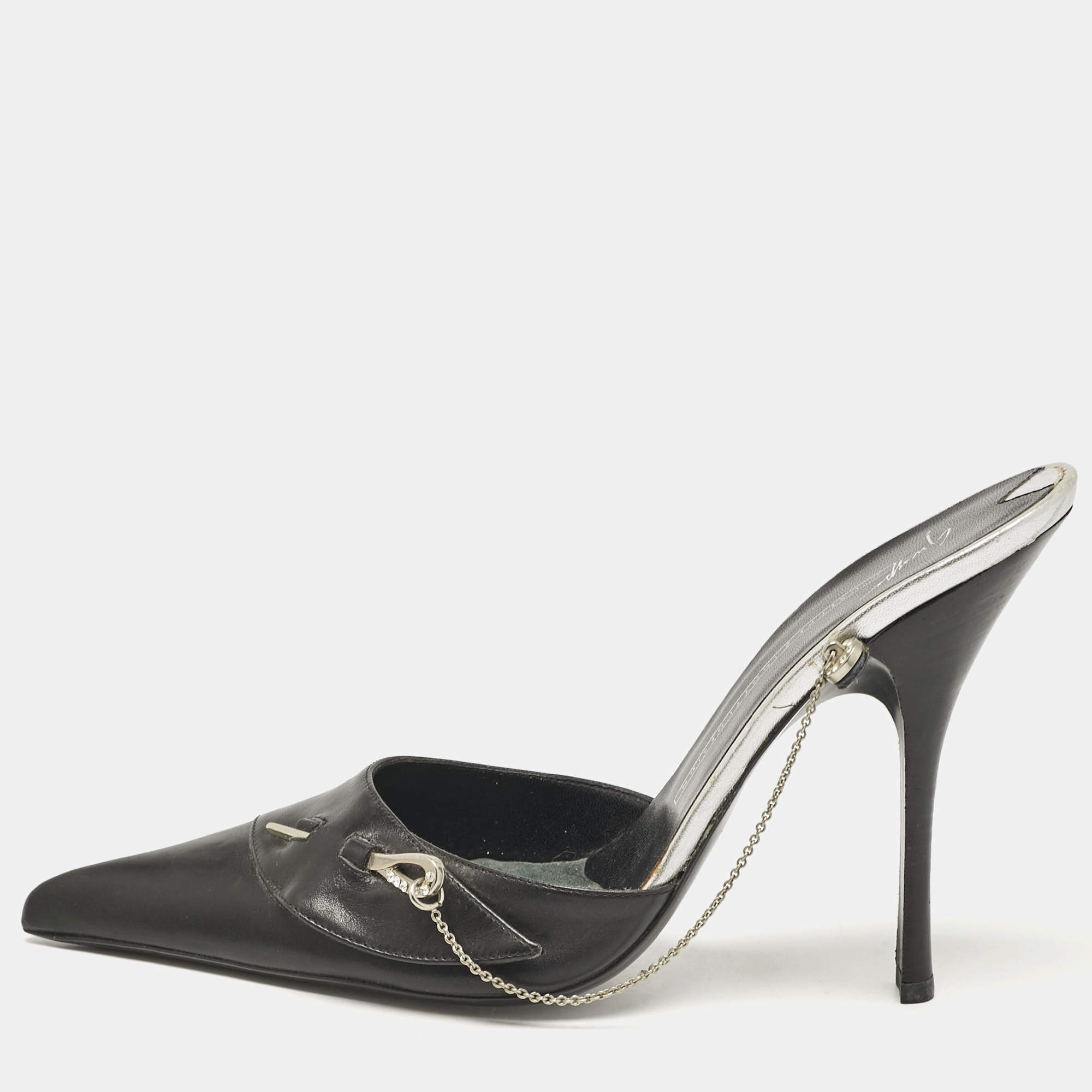 Giuseppe Zanotti Black Leather Pointed Toe Mules Size 40