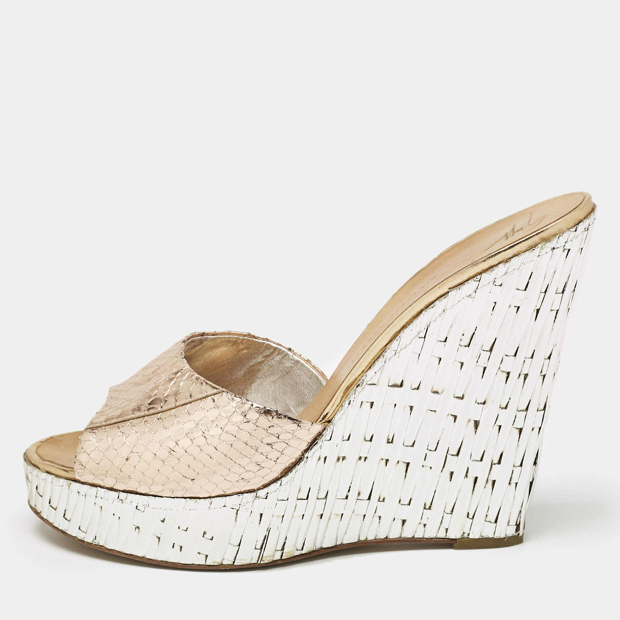 Giuseppe Zanotti Metallic Snakeskin Embossed Leather Platform Wedge Sandals Size 40