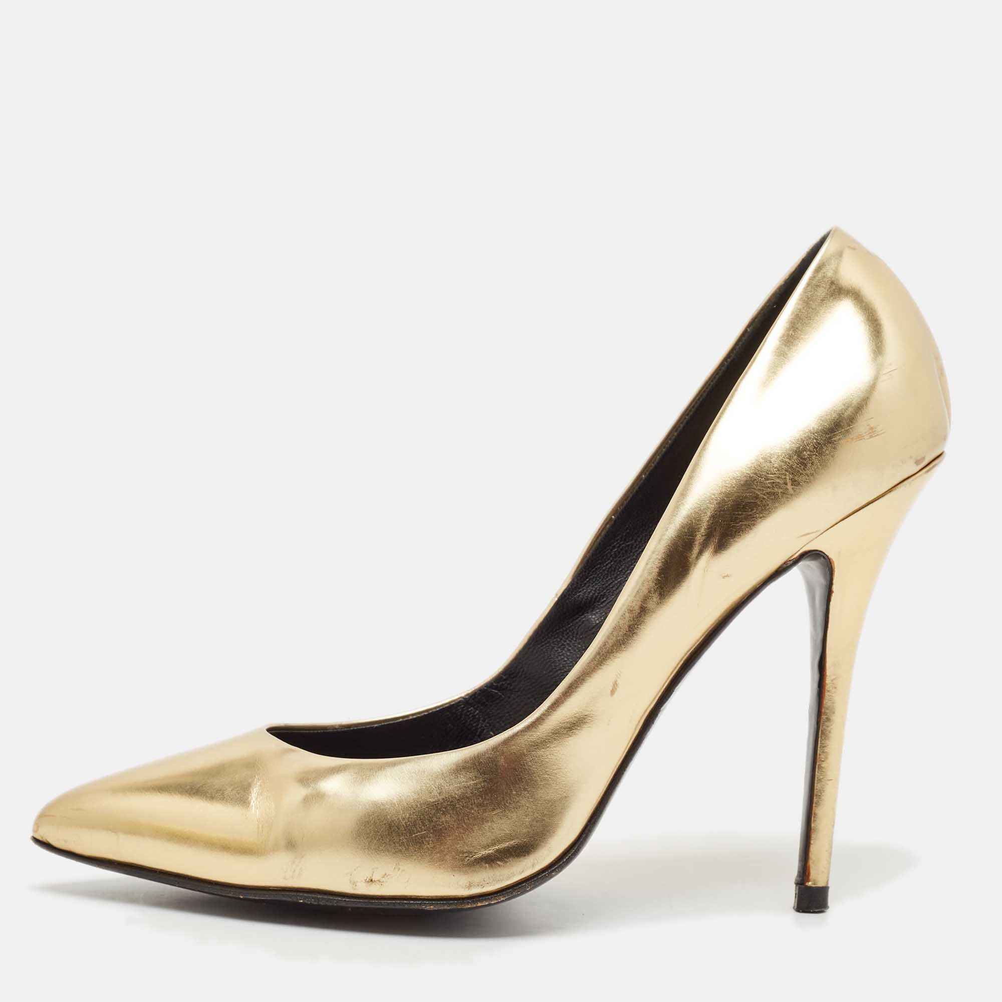 Pre Owned Giuseppe Zanotti Gold Leather Pointed Toe Pumps Size 41