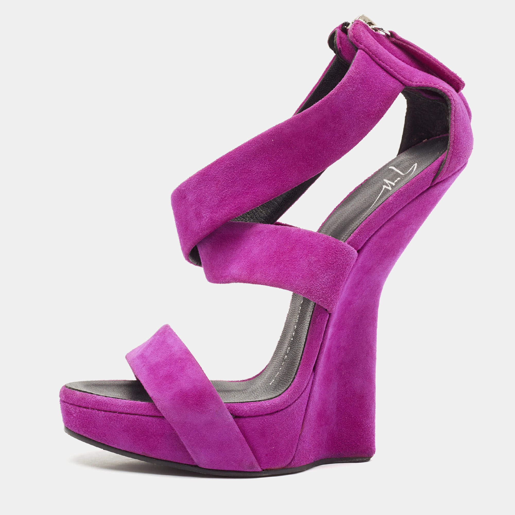 Giuseppe Zanotti Pink Suede Platform Heel Less Wedge Sandals Size 36