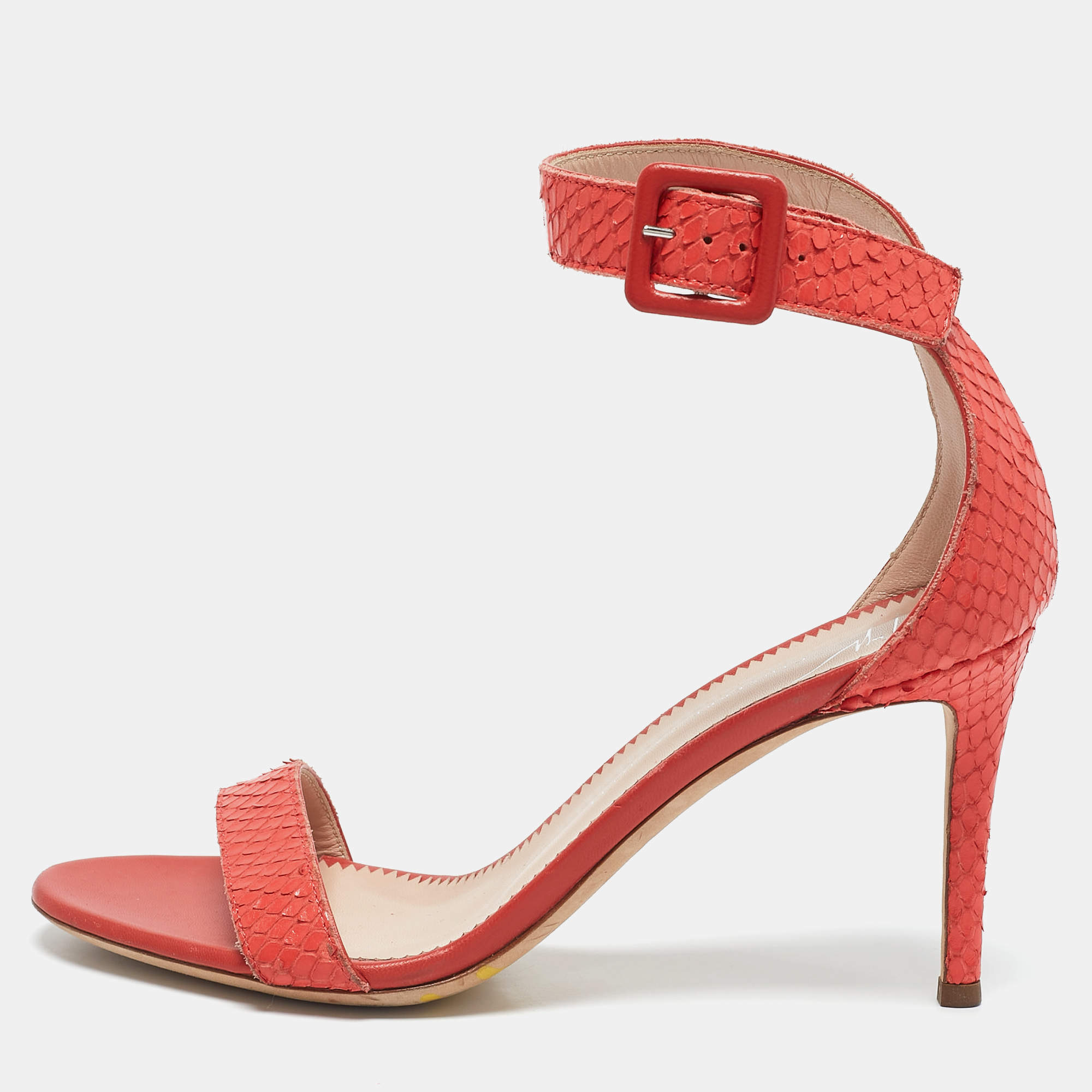 Giuseppe Zanotti Orange Snakeskin Embossed Leather Nayla Ankle Strap Sandals Size 36
