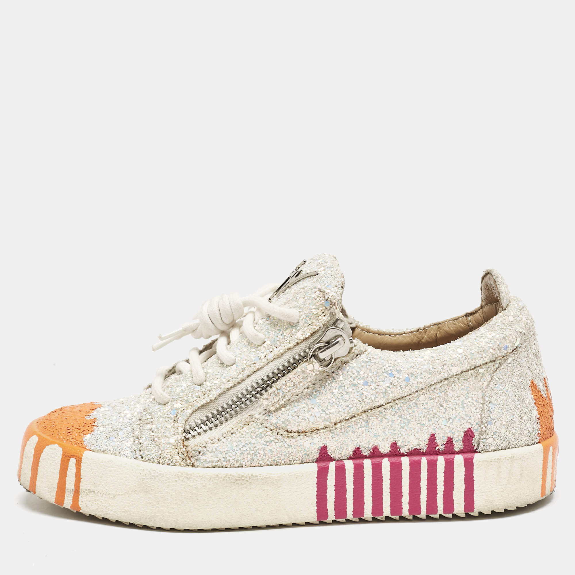 Giuseppe Zanotti Multicolor Glitter Frankie Lace Up Sneakers Size 37