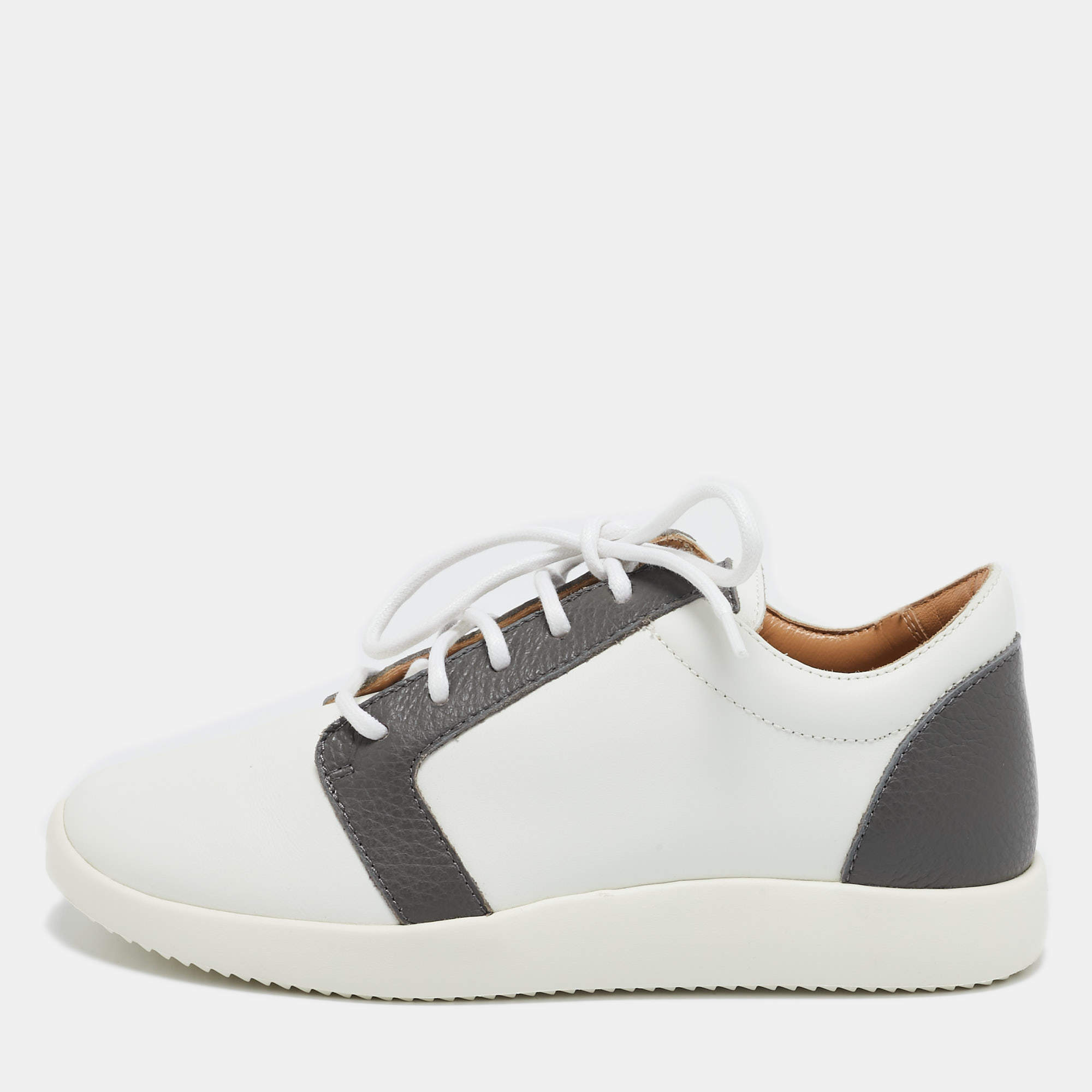 Giuseppe Zanotti White/Grey Leather G Runner Low Top Sneakers Size 36