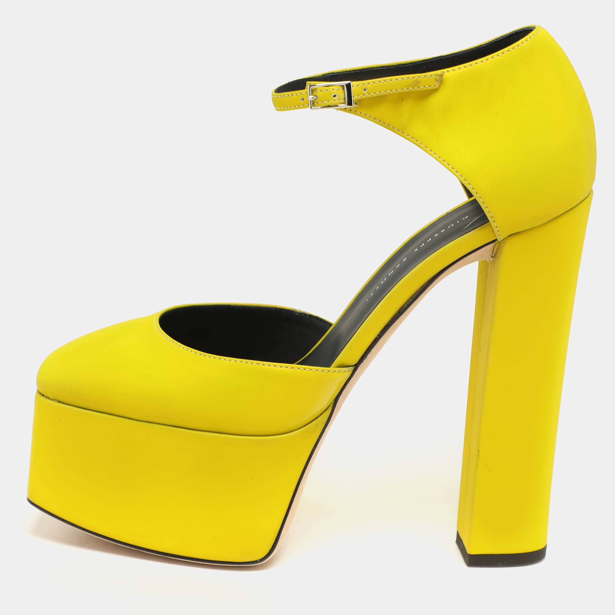 Giuseppe Zanotti Yellow iridescent Patent Leather Platform Ankle Strap Pumps Size 39