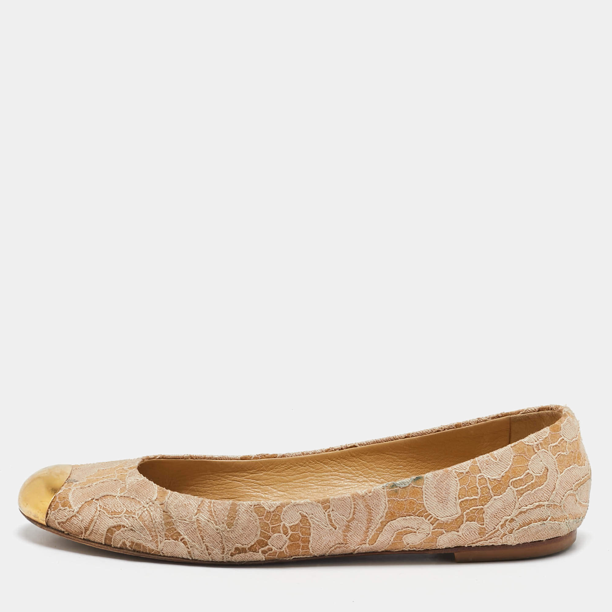 Giuseppe Zanotti Beige Lace Cap Toe Ballet Flats Size 37