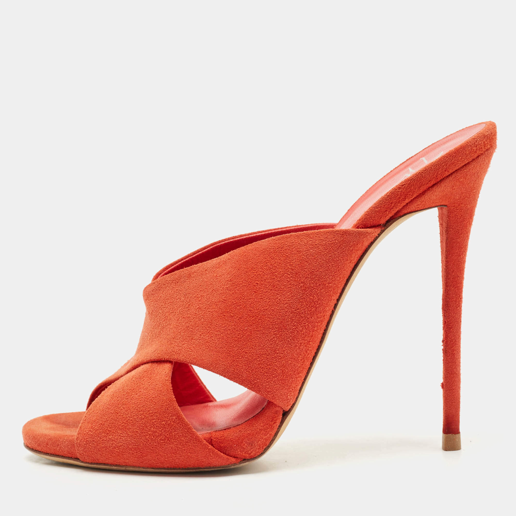 Giuseppe Zanotti Orange Suede Slide Sandals Size 38