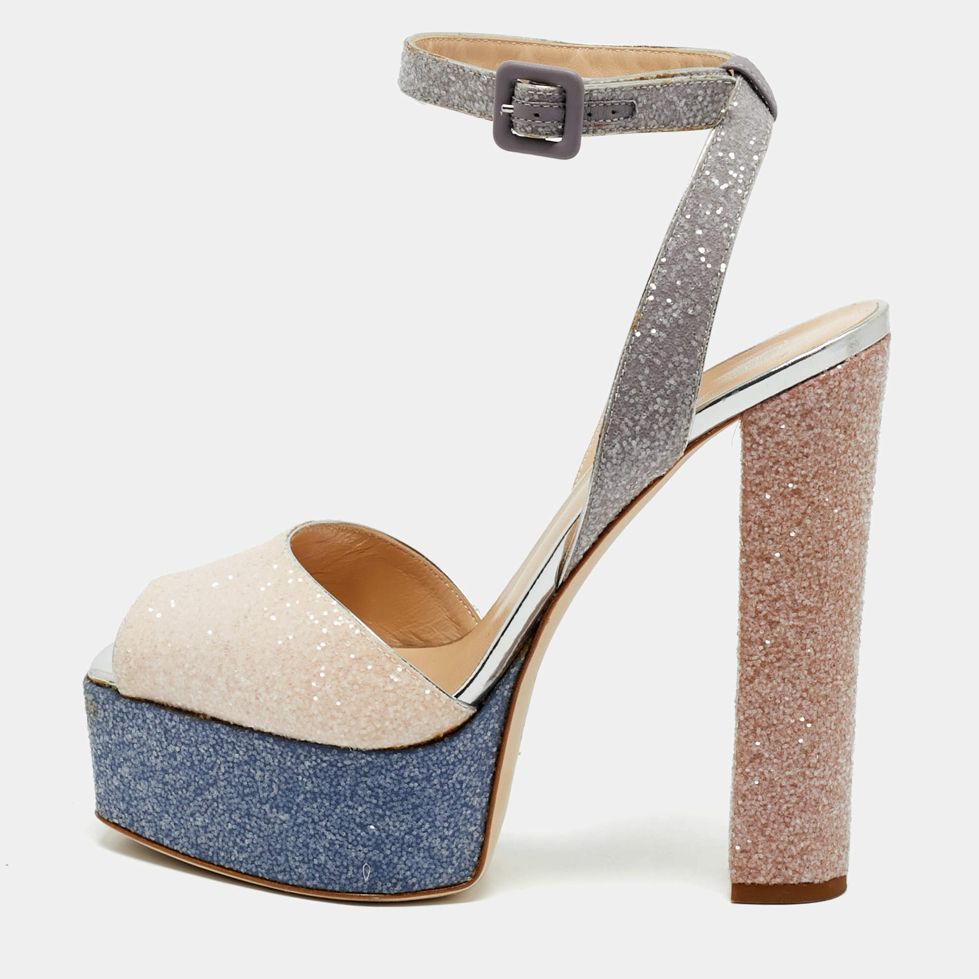 Pre Owned Giuseppe Zanotti Multicolor Glitter Lavinia Platform Sandals Size 40