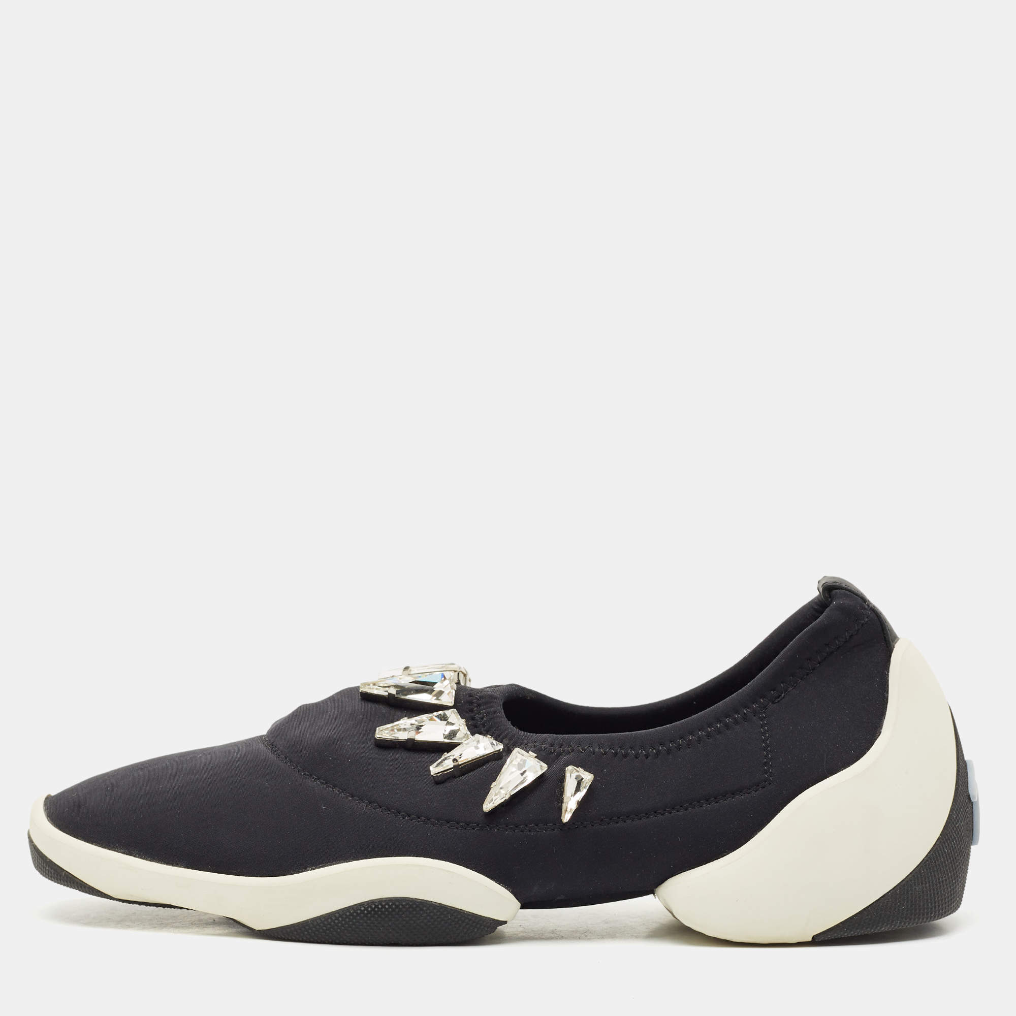 Pre Owned Giuseppe Zanotti Black Fabric Light Jump Lts Crystal Embellished Sneakers Size 39