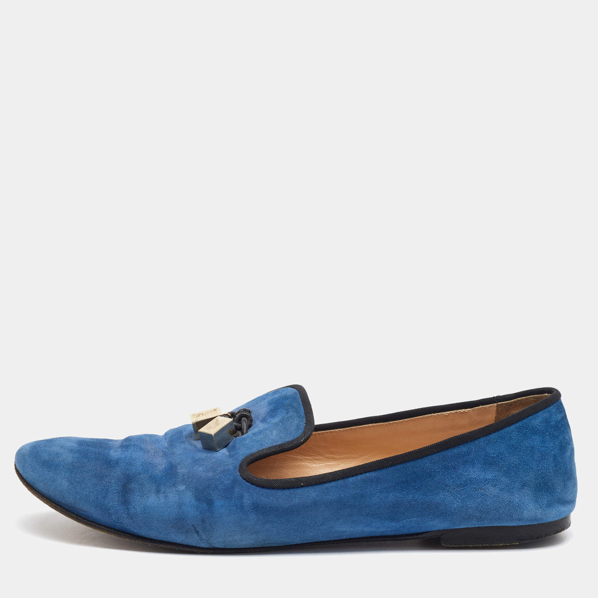 مملوكة مسبقًا Giuseppe Zanotti Blue Suede Charm Smoking Slippers Size 41