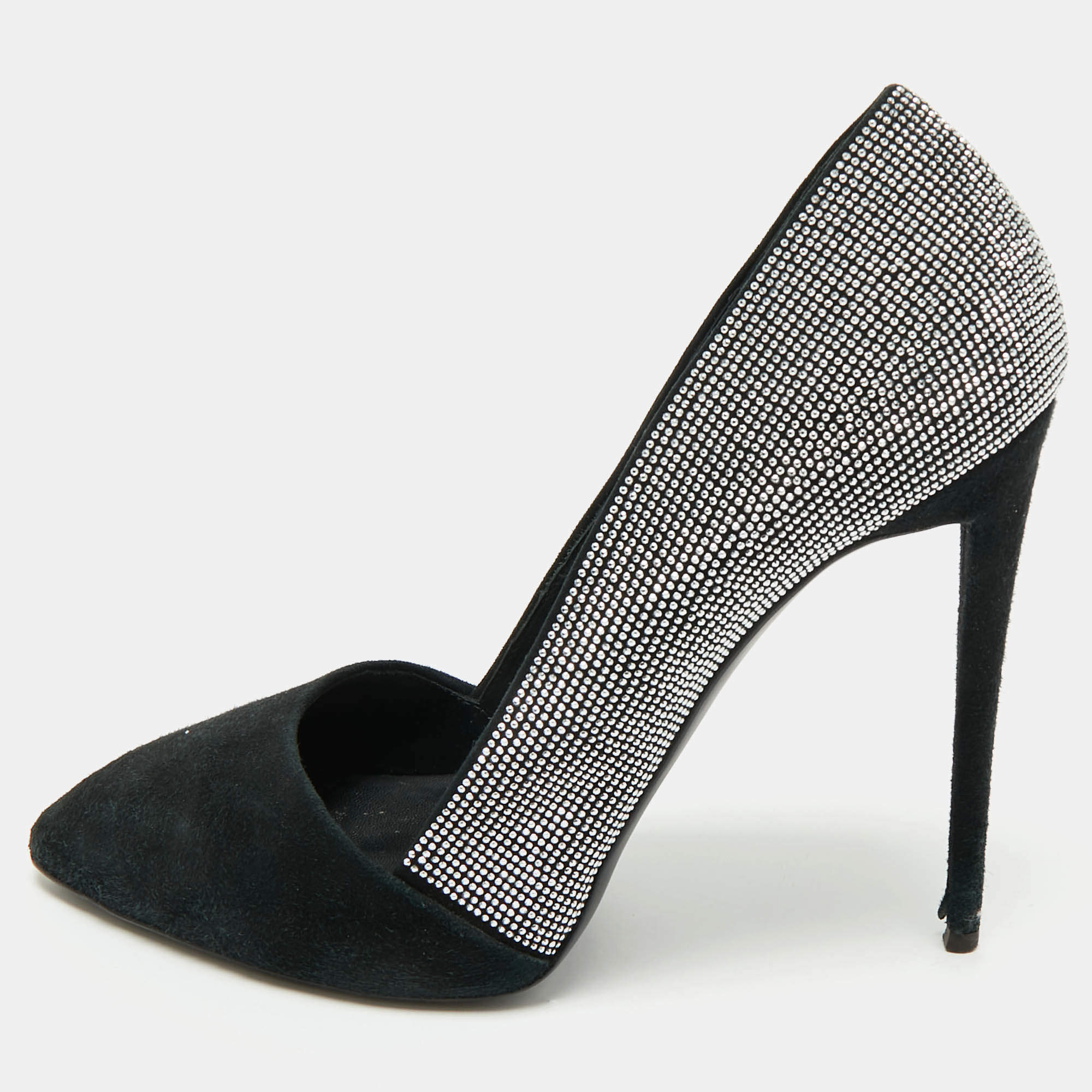 مملوكة مسبقًا Giuseppe Zanotti Black Suede Crystal Embellished Pumps Size 39