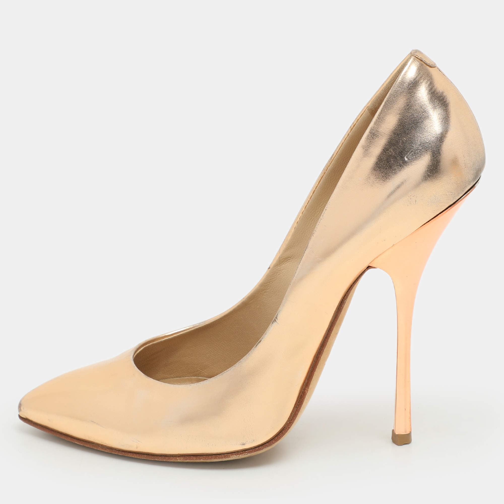 Pre Owned Giuseppe Zanotti Rose Gold Metalic Leather Pumps Size 38