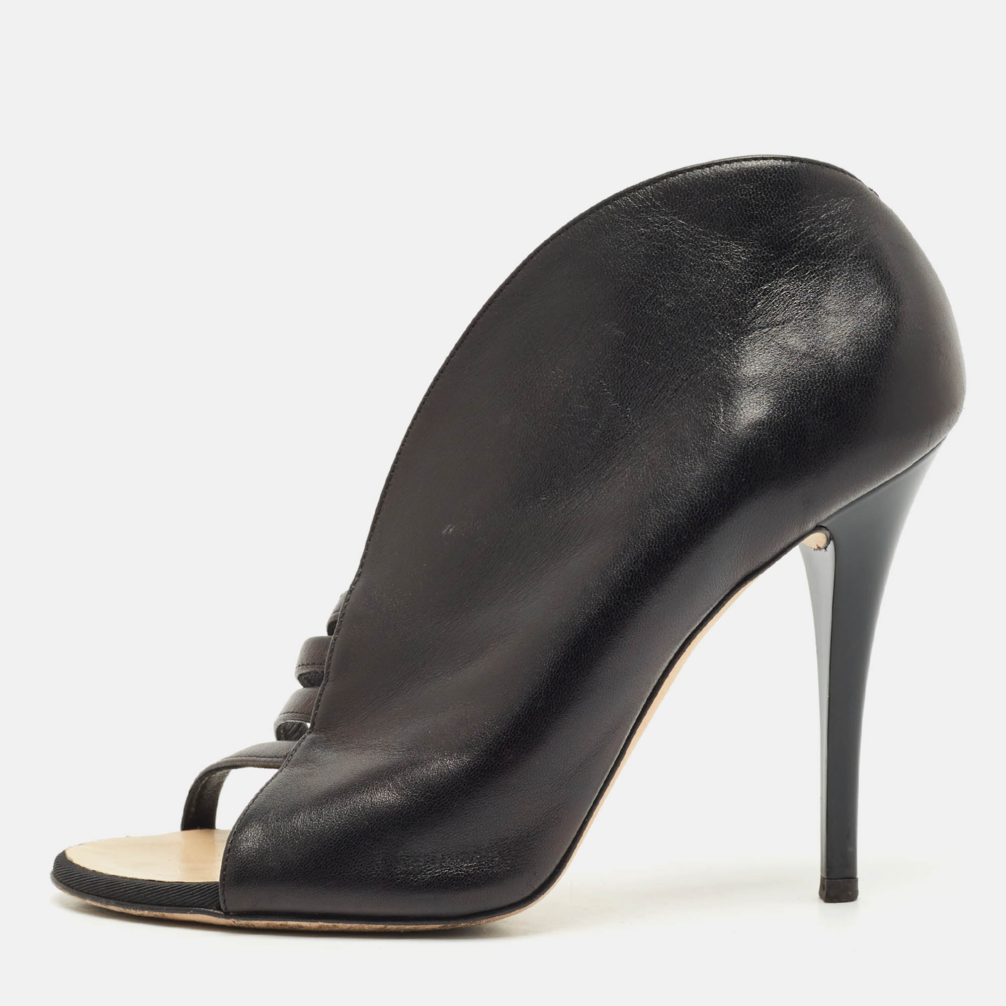 Pre Owned Giuseppe Zanotti Black Leather Cut Out Sandals Size 38.5