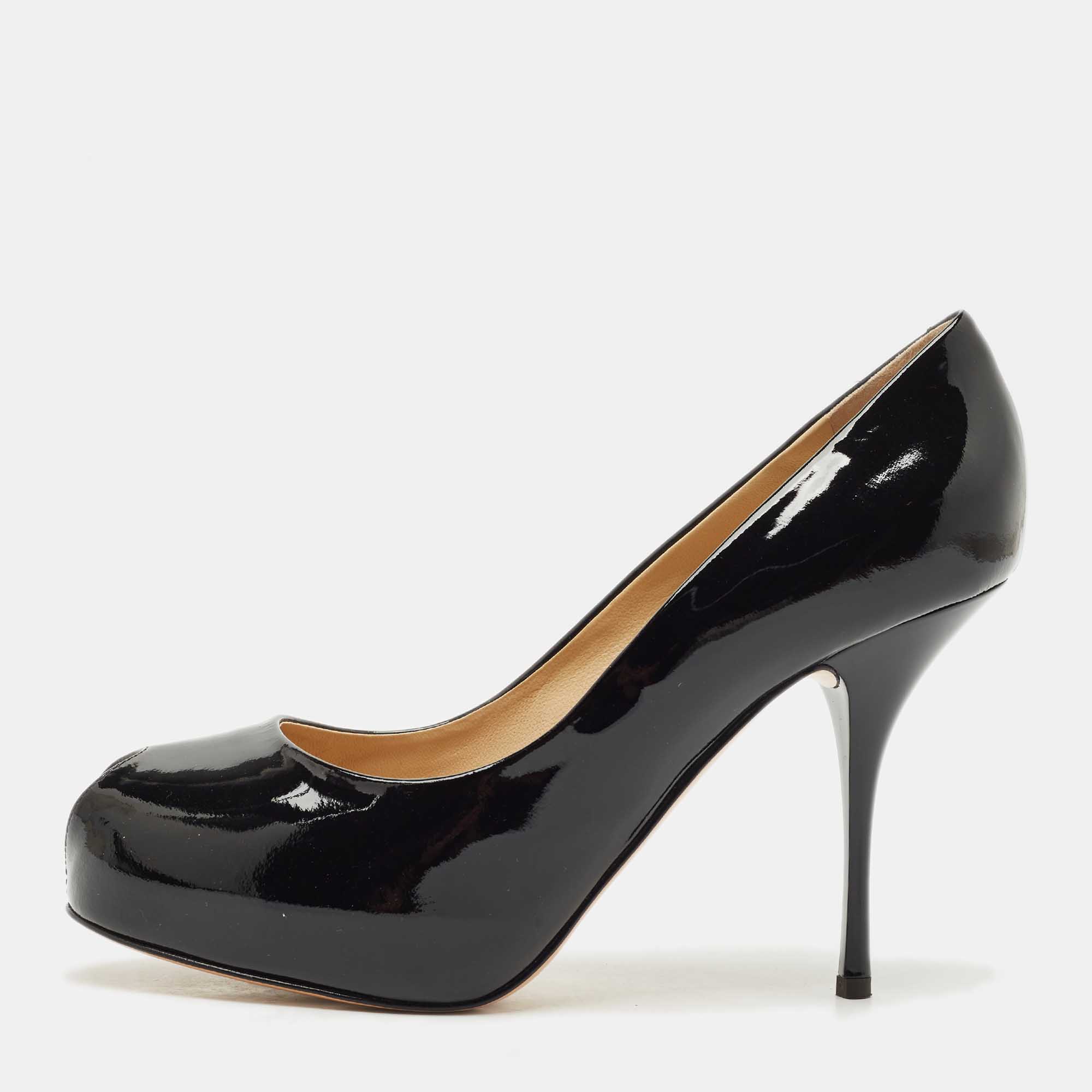 Pre Owned Giuseppe Zanotti Black Patent Leather Peep Toe Pumps Size 41