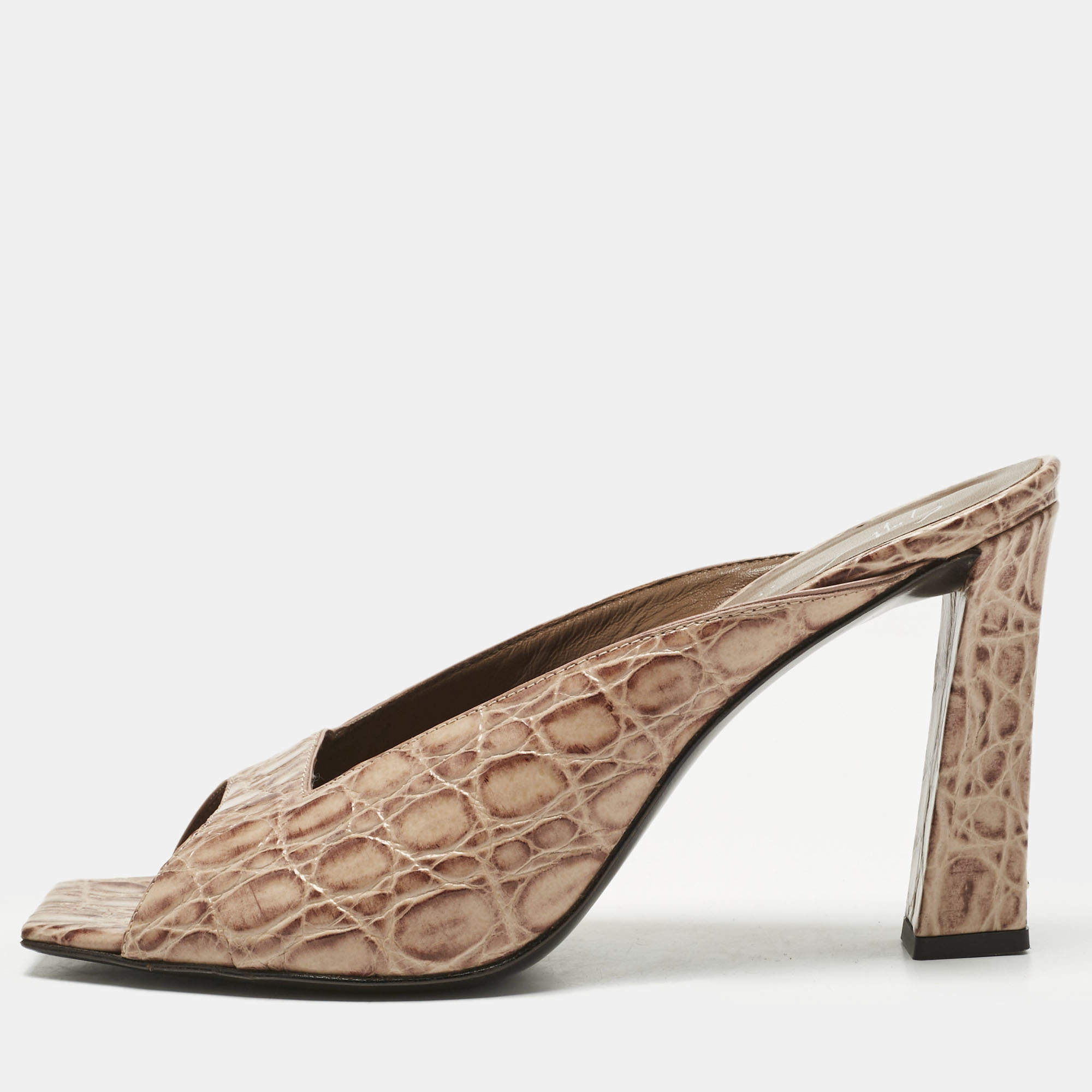 Pre Owned Giuseppe Zanotti Brown Croc Embossed Leather Mya 90 Mules Size 37.5