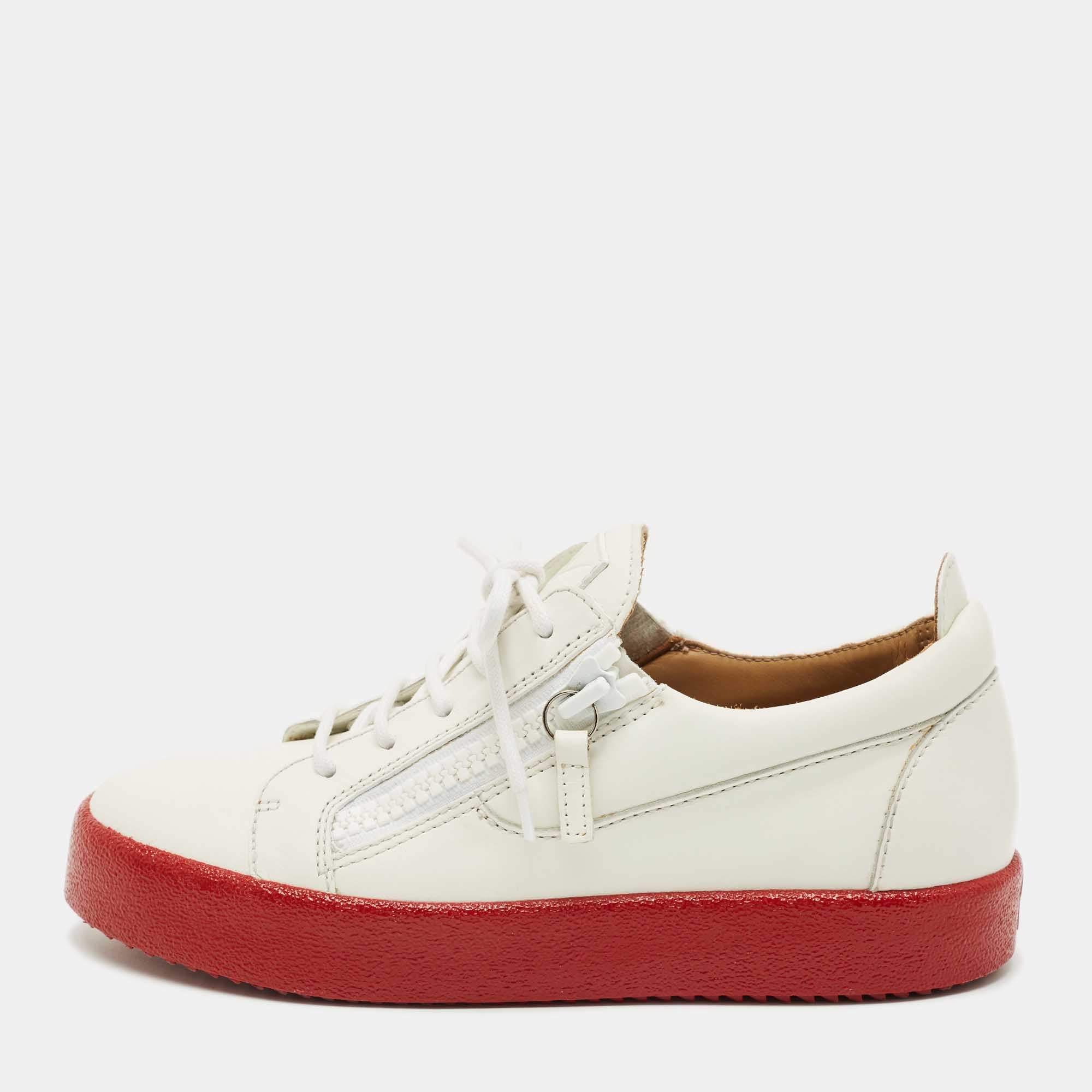 Pre Owned Giuseppe Zanotti White Leather Frankie Low Top Sneakers Size 38