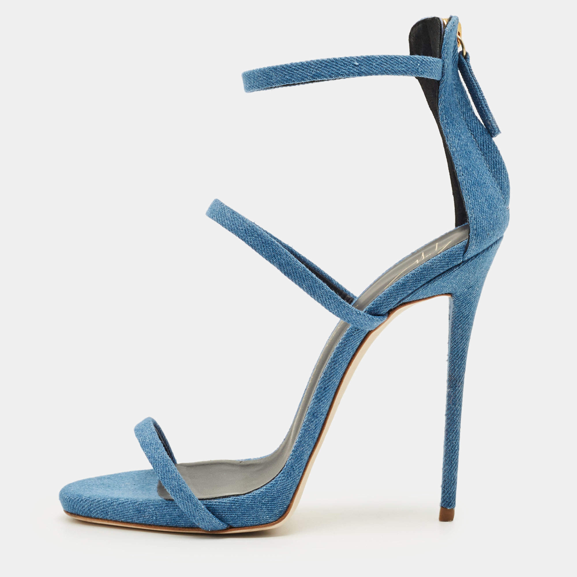 Pre Owned Giuseppe Zanotti Blue Denim Coline Ankle Strap Sandals Size 39