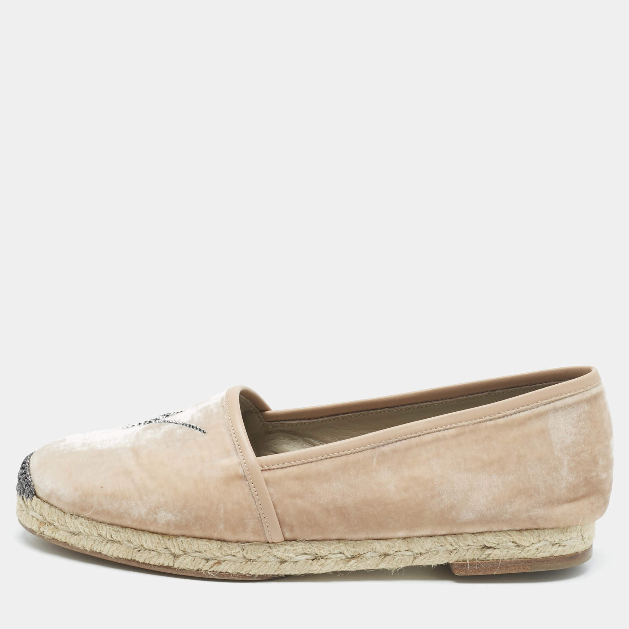 Pre Owned Giuseppe Zanotti Beige Leather and Velvet Espadrille Flats Size 39