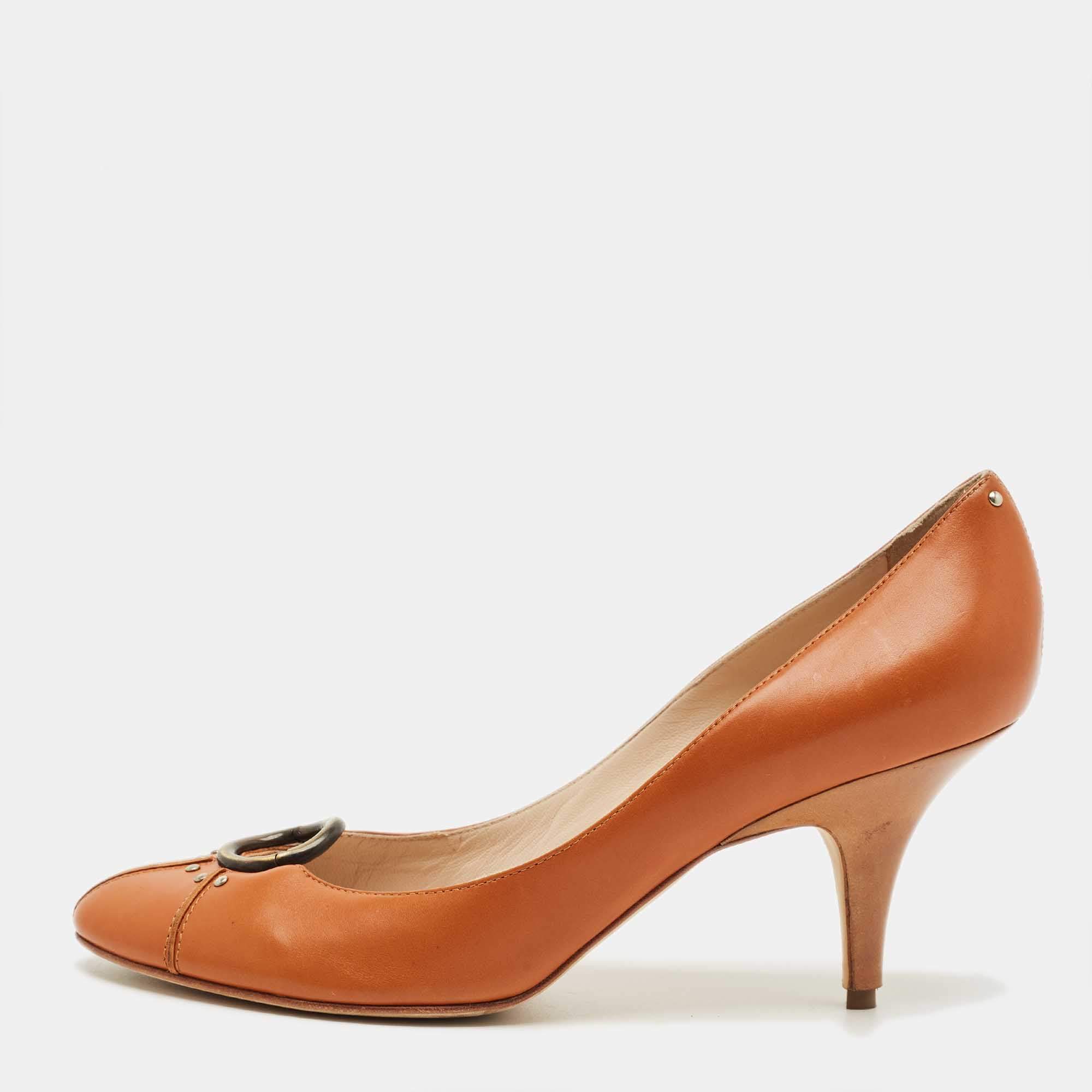 Pre Owned Giuseppe Zanotti Brown Leather Round Toe Pumps Size 40