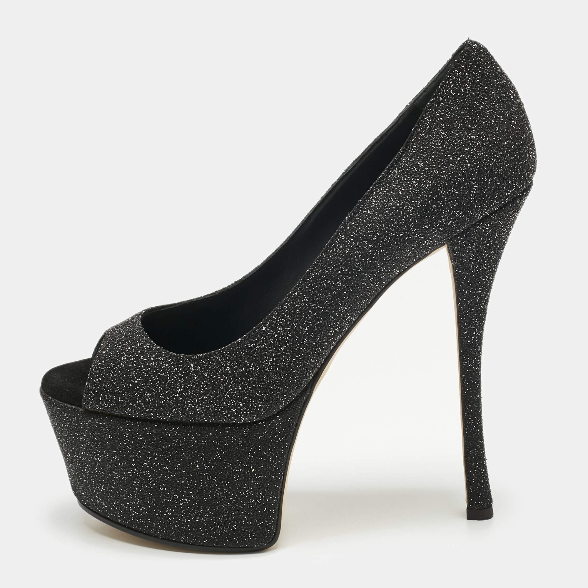 Pre Owned Giuseppe Zanotti Black Quartz and Suede Sharon Platform Pumps Size 39.5