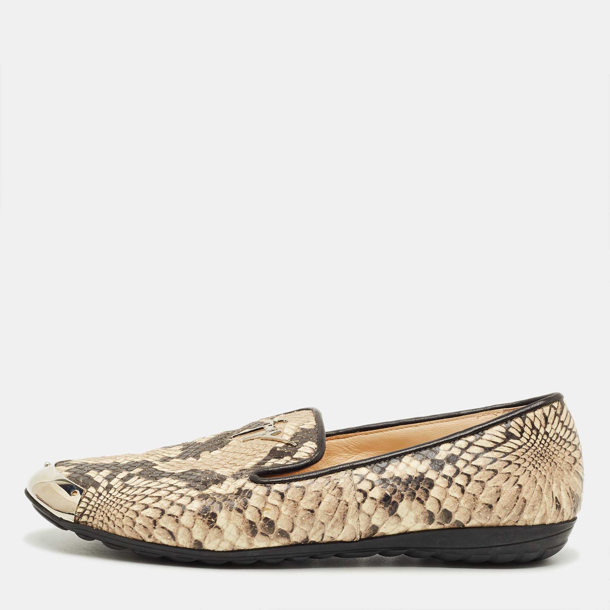 Pre Owned Giuseppe Zanotti Brown Python Embossed Leather Smoking Slippers Size 36