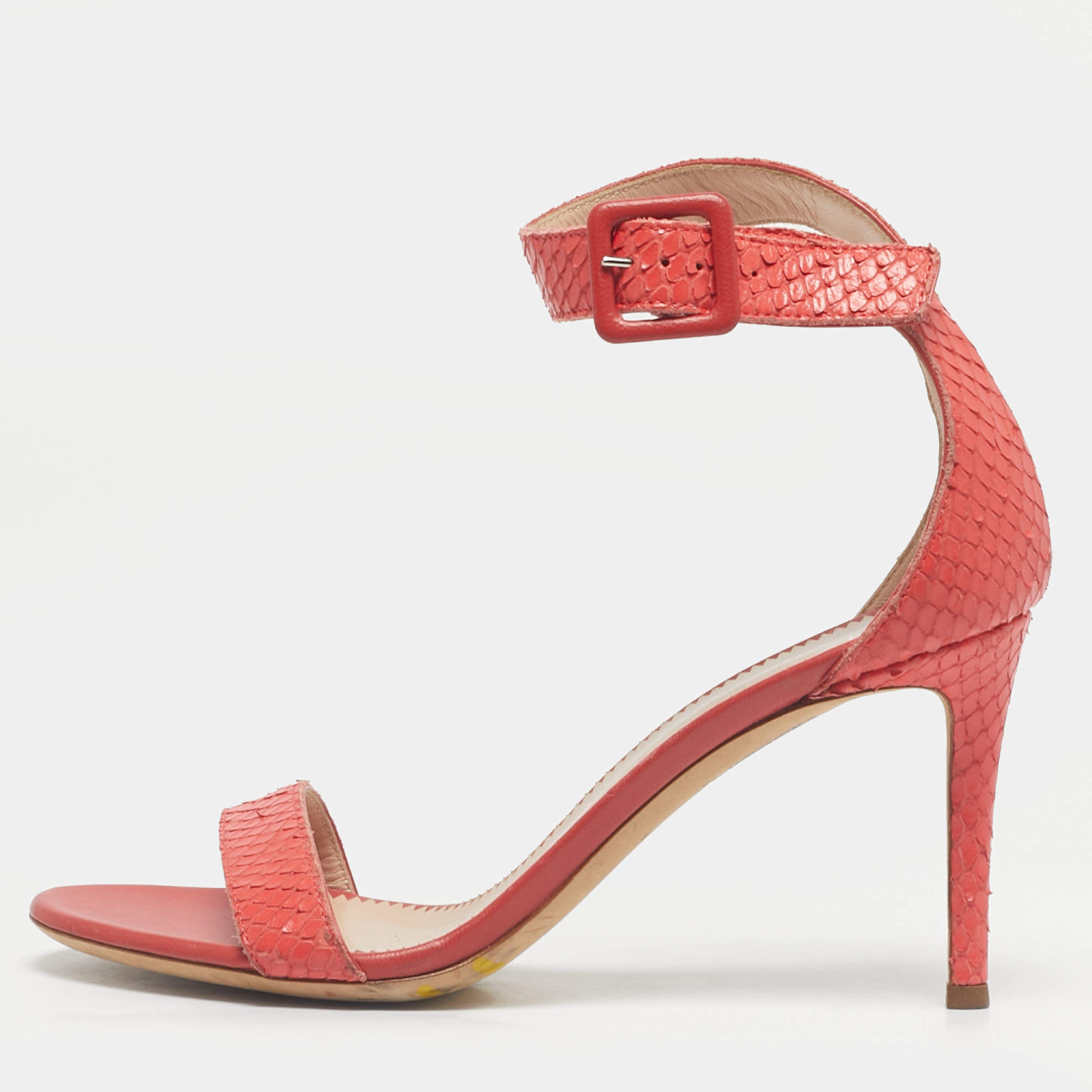 مملوكة مسبقًا Giuseppe Zanotti Pink Snakeskin Embossed Leather Ankle Strap Sandals Size 36