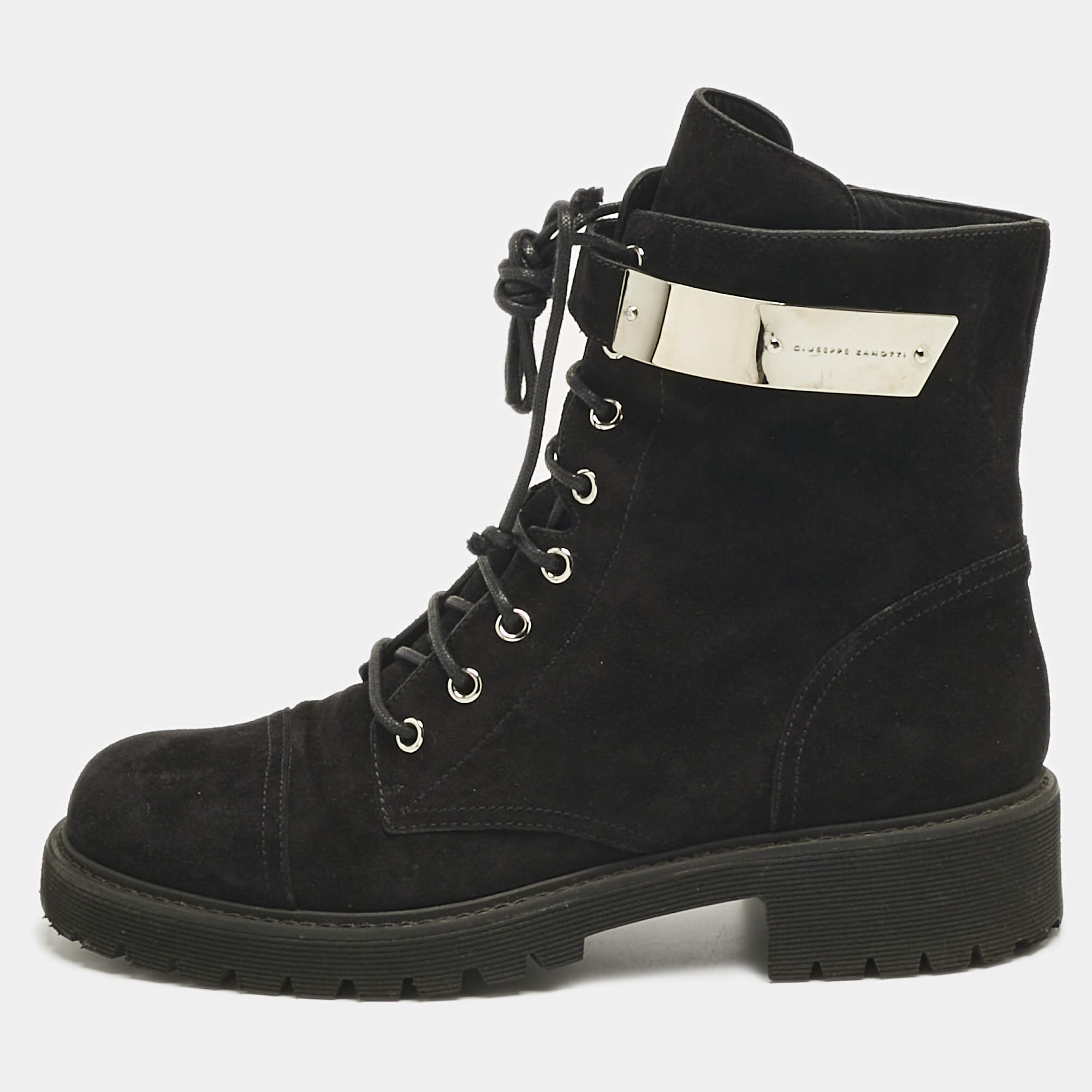 Pre Owned Giuseppe Zanotti Black Suede Kommando Combat Boots Size 40
