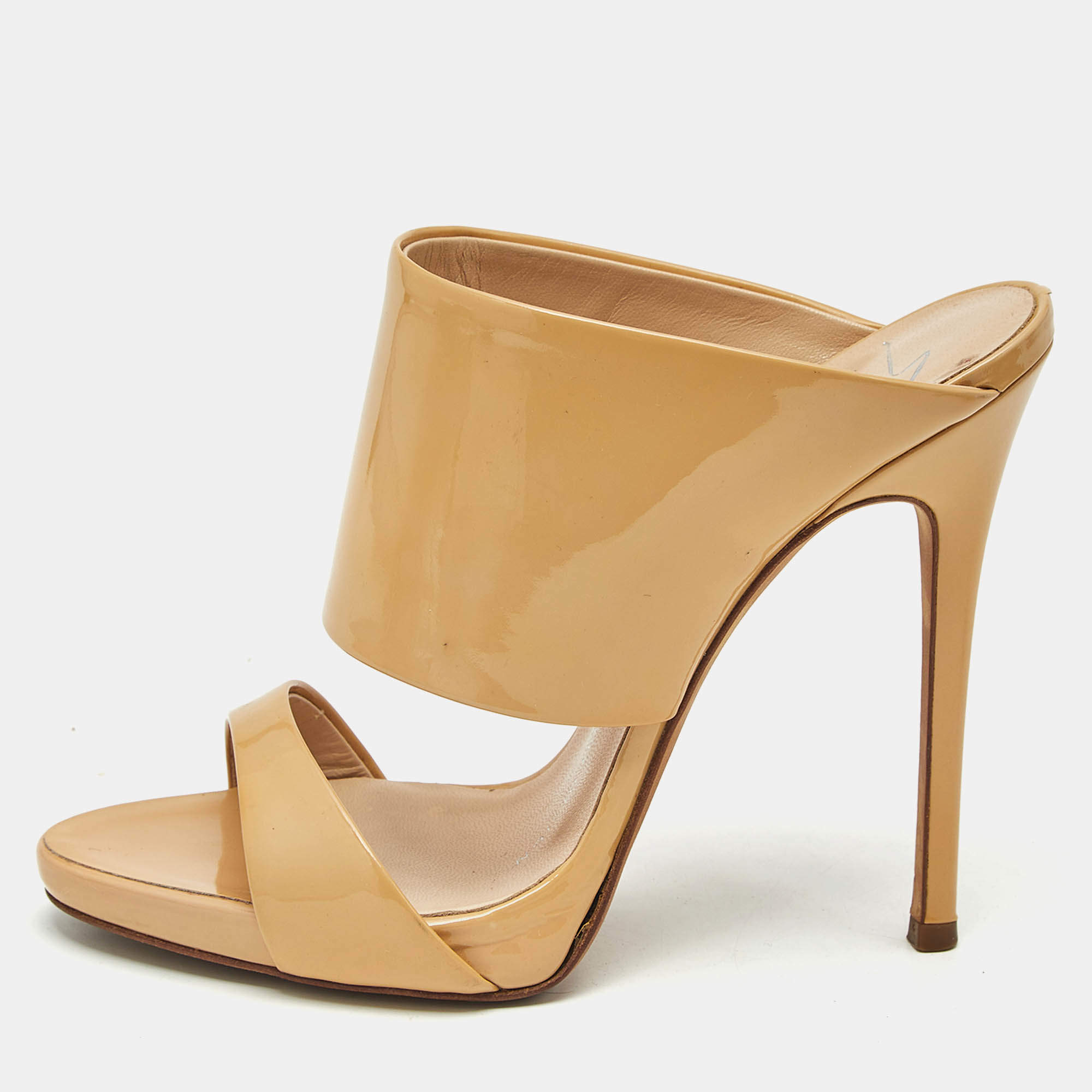 Pre Owned Giuseppe Zanotti Beige Patent Leather Andrea Slide Sandals Size 35