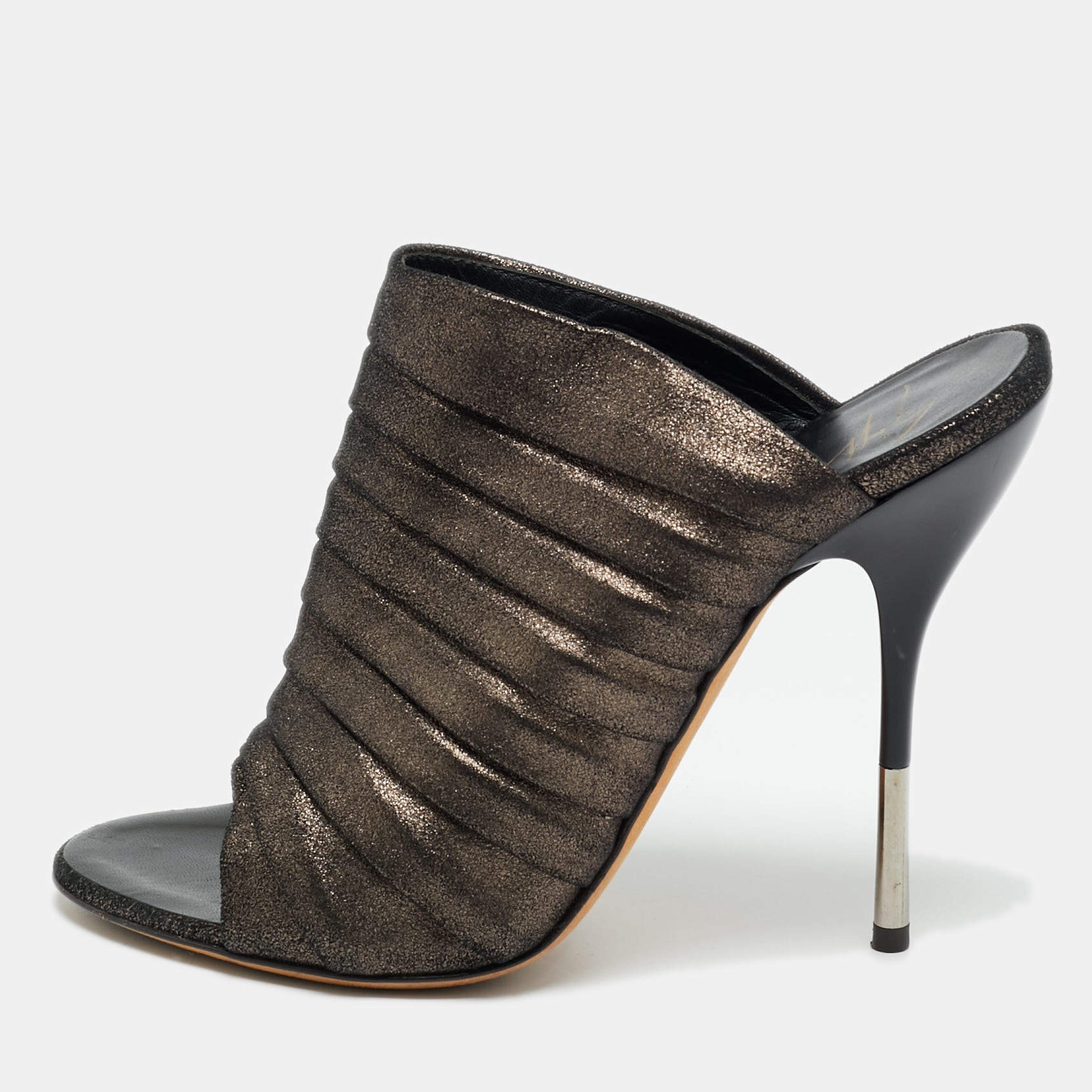 Pre Owned Giuseppe Zanotti Metallic Texture Suede Open Toe Mules Size 36