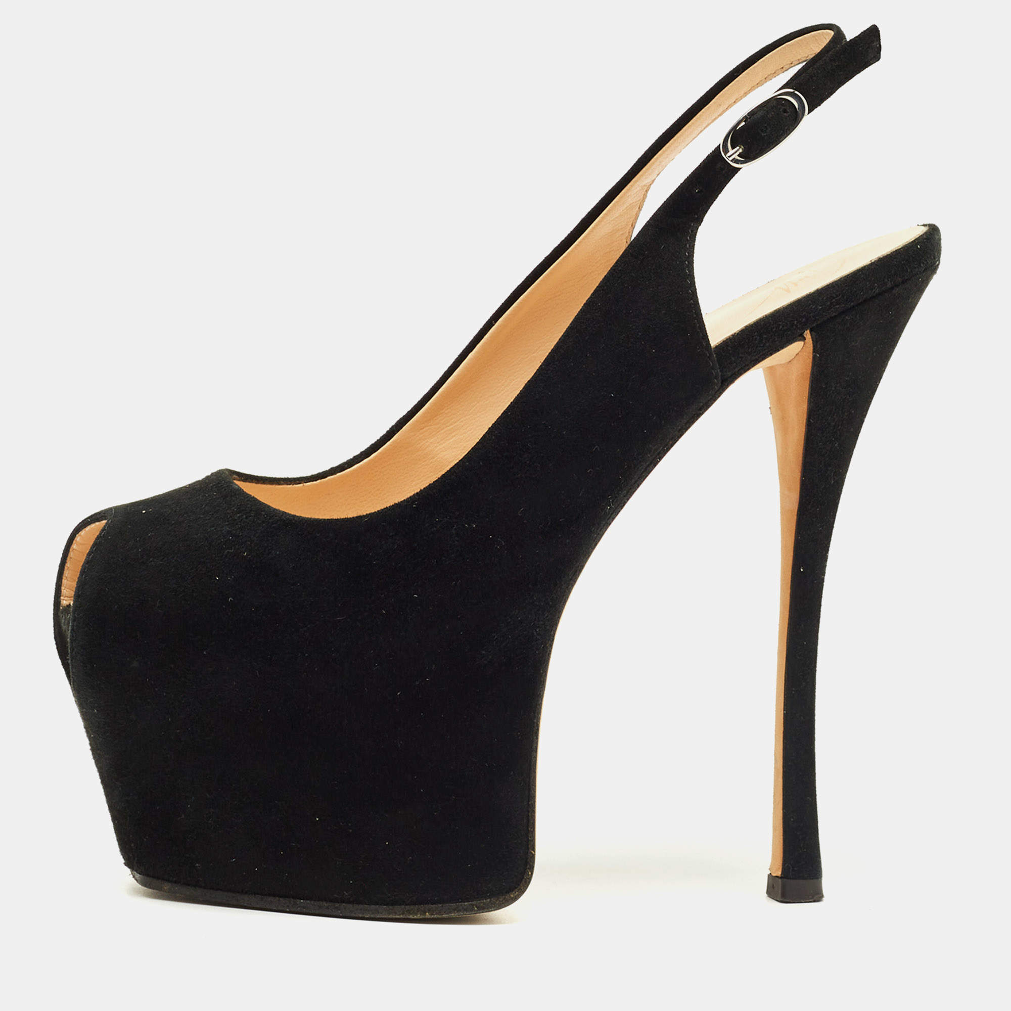 Pre Owned Giuseppe Zanotti Black Suede Platform Slingback Pumps Size 36