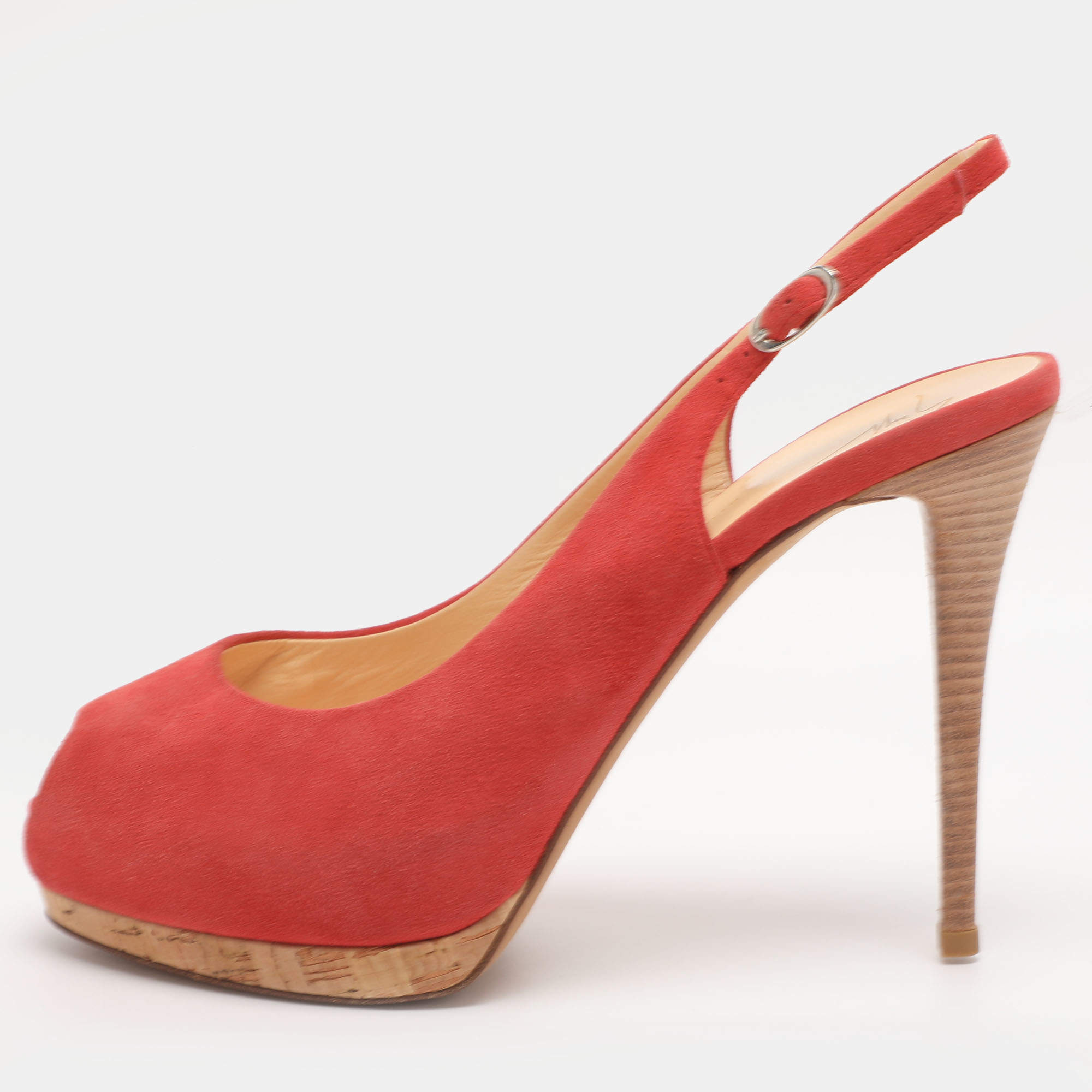 Pre Owned Giuseppe Zanotti Red Suede Slingback Platform Pumps Size 40