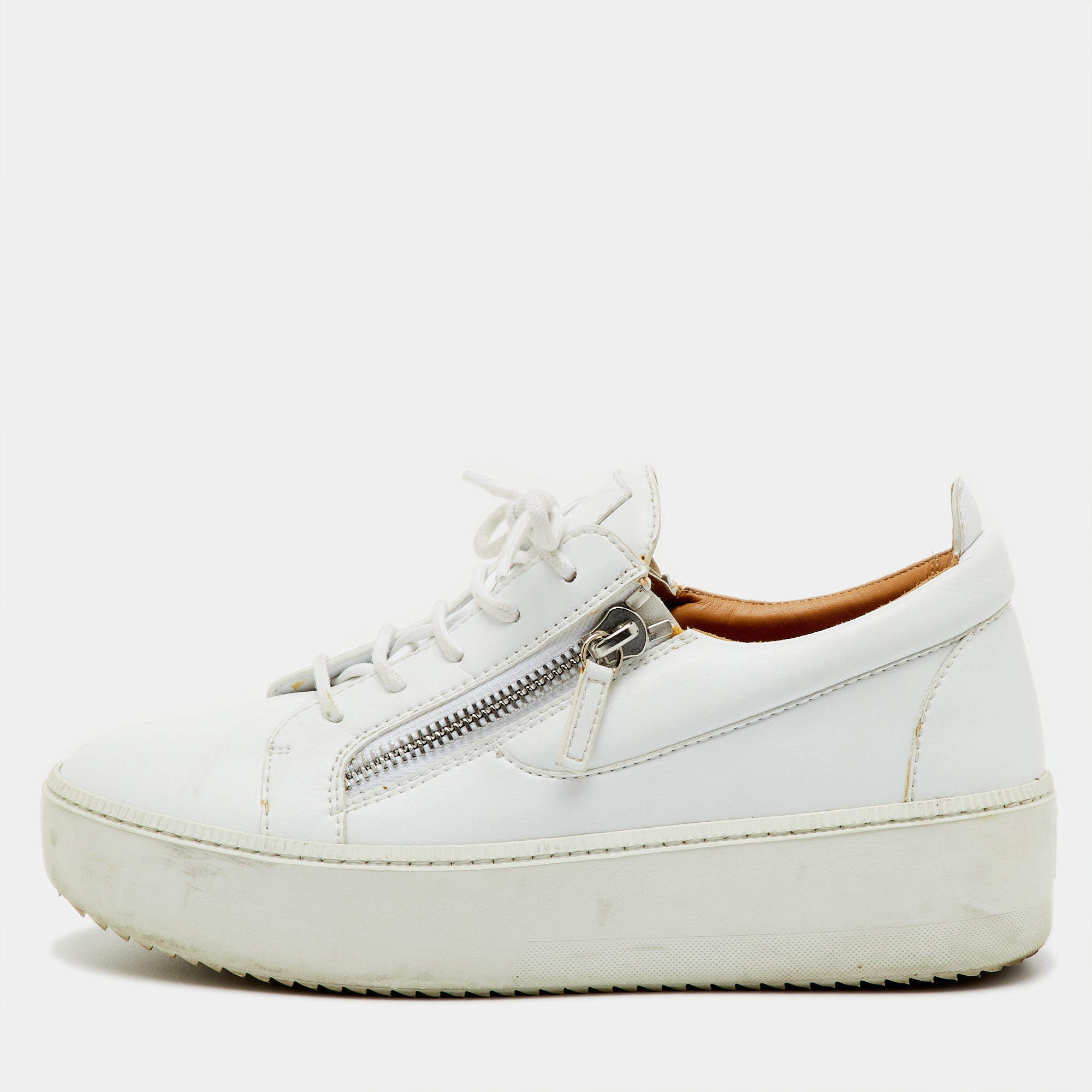 Pre Owned Giuseppe Zanotti White Leather Frankie Low Top Platform Sneakers Size 41