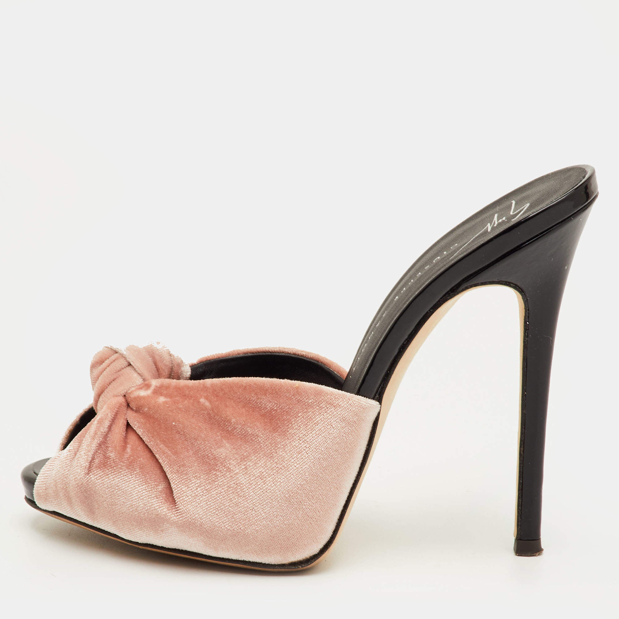 Pre Owned Giuseppe Zanotti Size 35 Light Pink Knotted Velvet Slide Sandals 