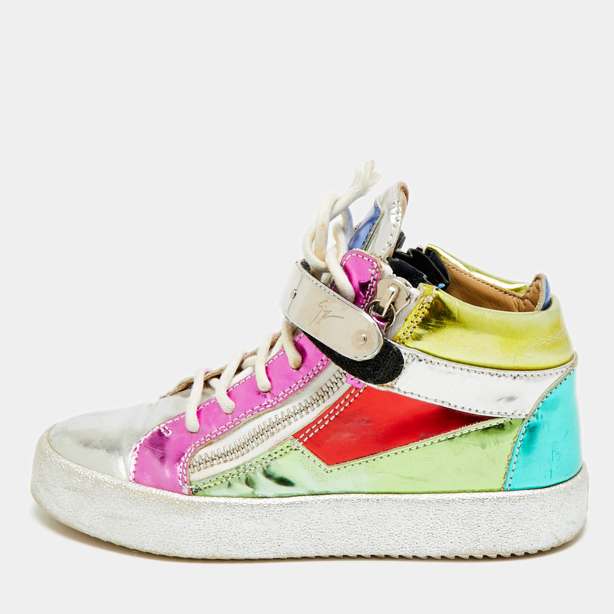 Pre Owned Giuseppe Zanotti Size 36 Multicolor Patent Leather High Top Sneakers