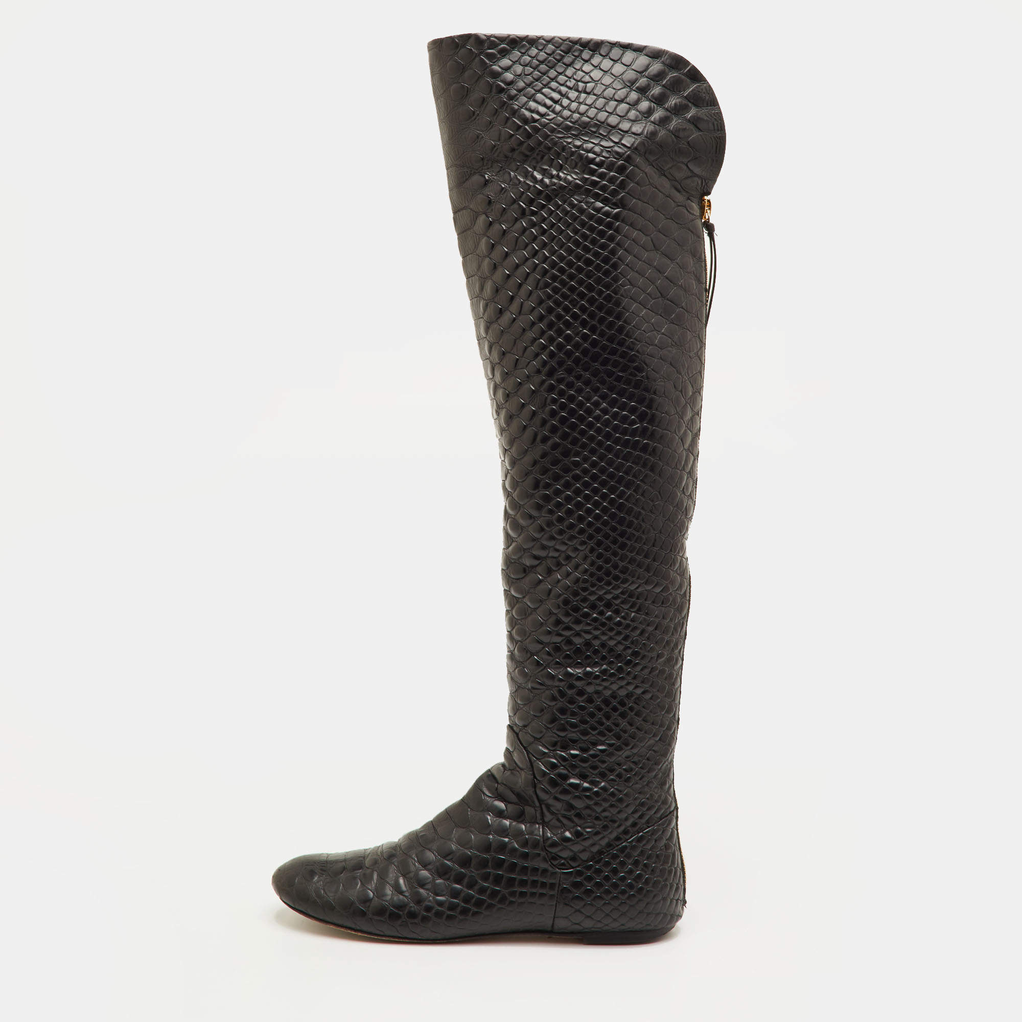 Pre Owned Giuseppe Zanotti Size 38.5 Black Snakeskin Embossed Leather Over The Knee Boots