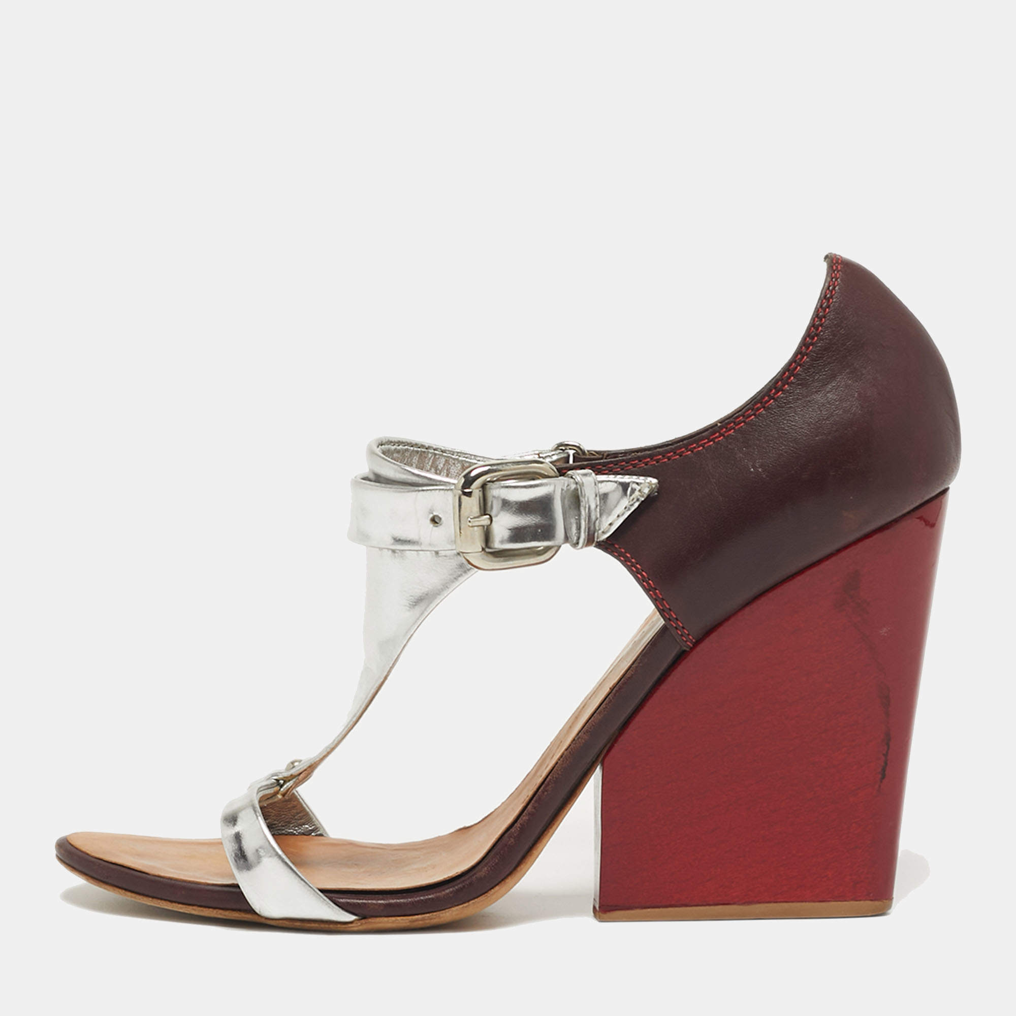 Pre Owned Giuseppe Zanotti Size 39.5 Tricolor Leather Ankle Strap Strap Block Heel Sandals