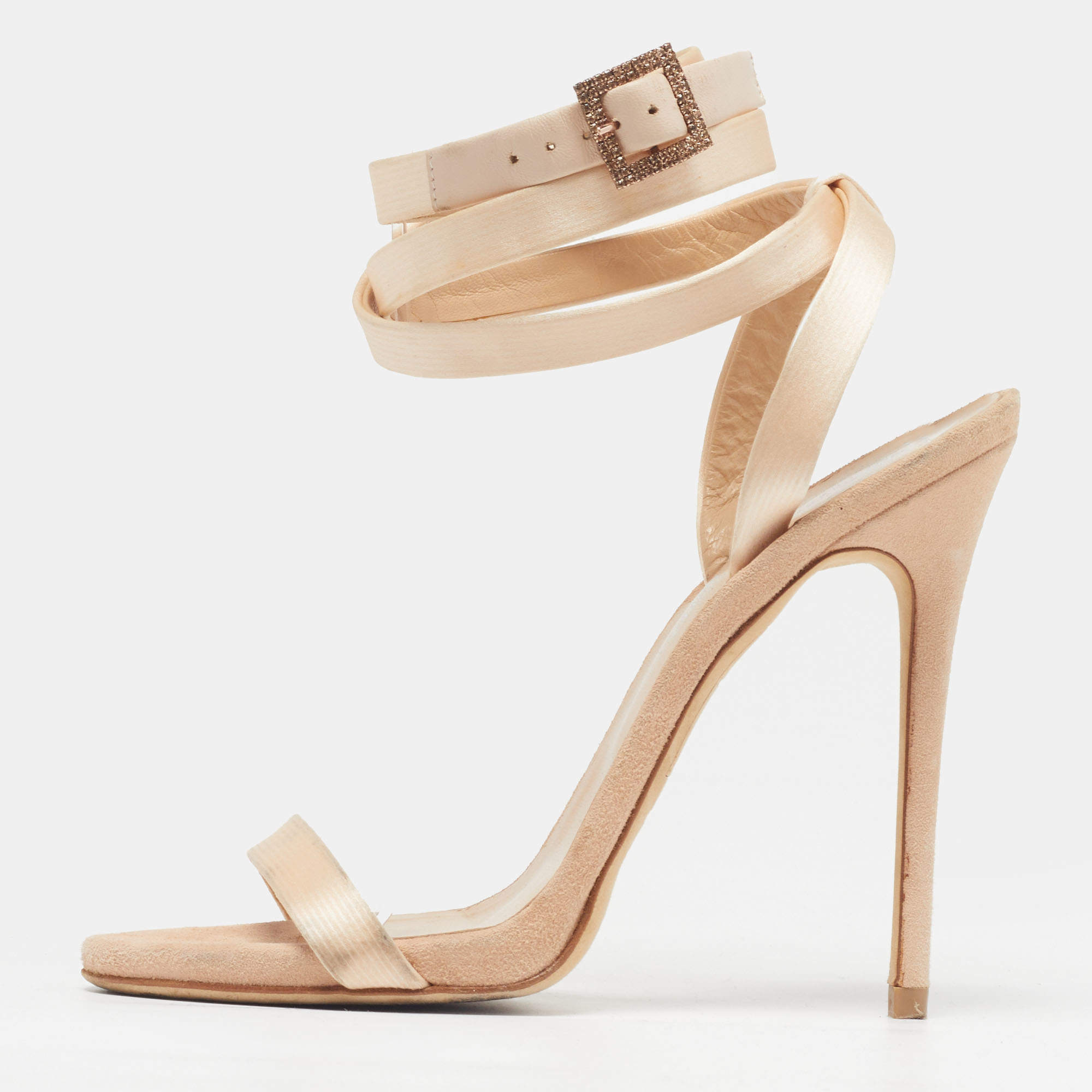 Pre Owned Giuseppe Zanotti X Jennifer Lopez Size 39 Beige Satin Ankle Strap Sandals