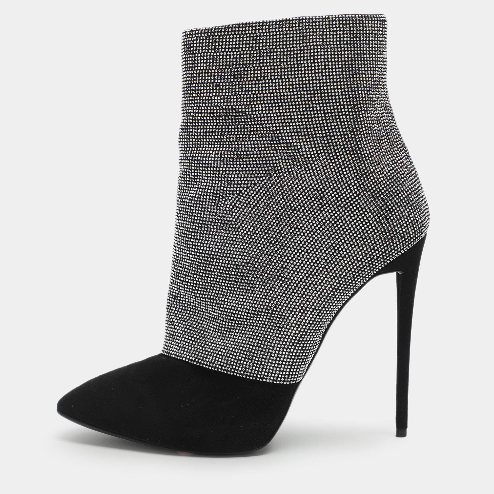 مملوكة مسبقًا حذاء بوت للكاحل جوسيبي زانوتي أوليندا مزين سويدي أسود مقاس 40