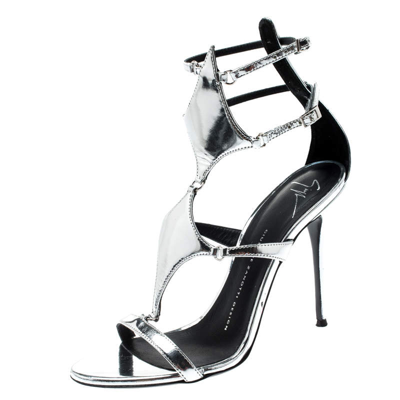 Pre Owned صندل جوسيبي زانوتي سيور جلد فضي ميتالك مقاس 38