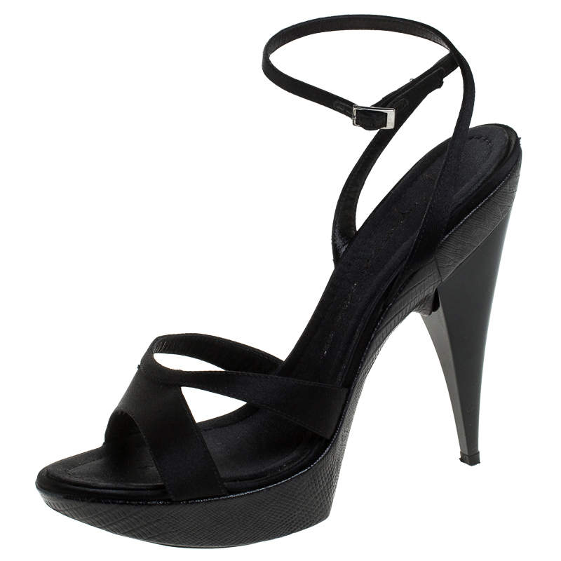 Giuseppe Zanotti Black Satin Platform Ankle Strap Sandals Size 40.5