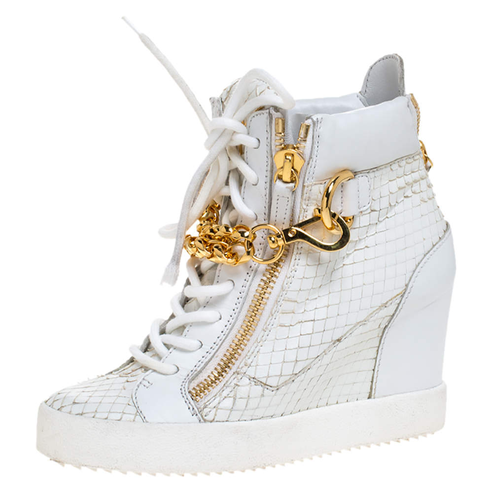 Giuseppe Snake Embossed Leather High Top Wedge Sneakers Size 36.5 Giuseppe | TLC