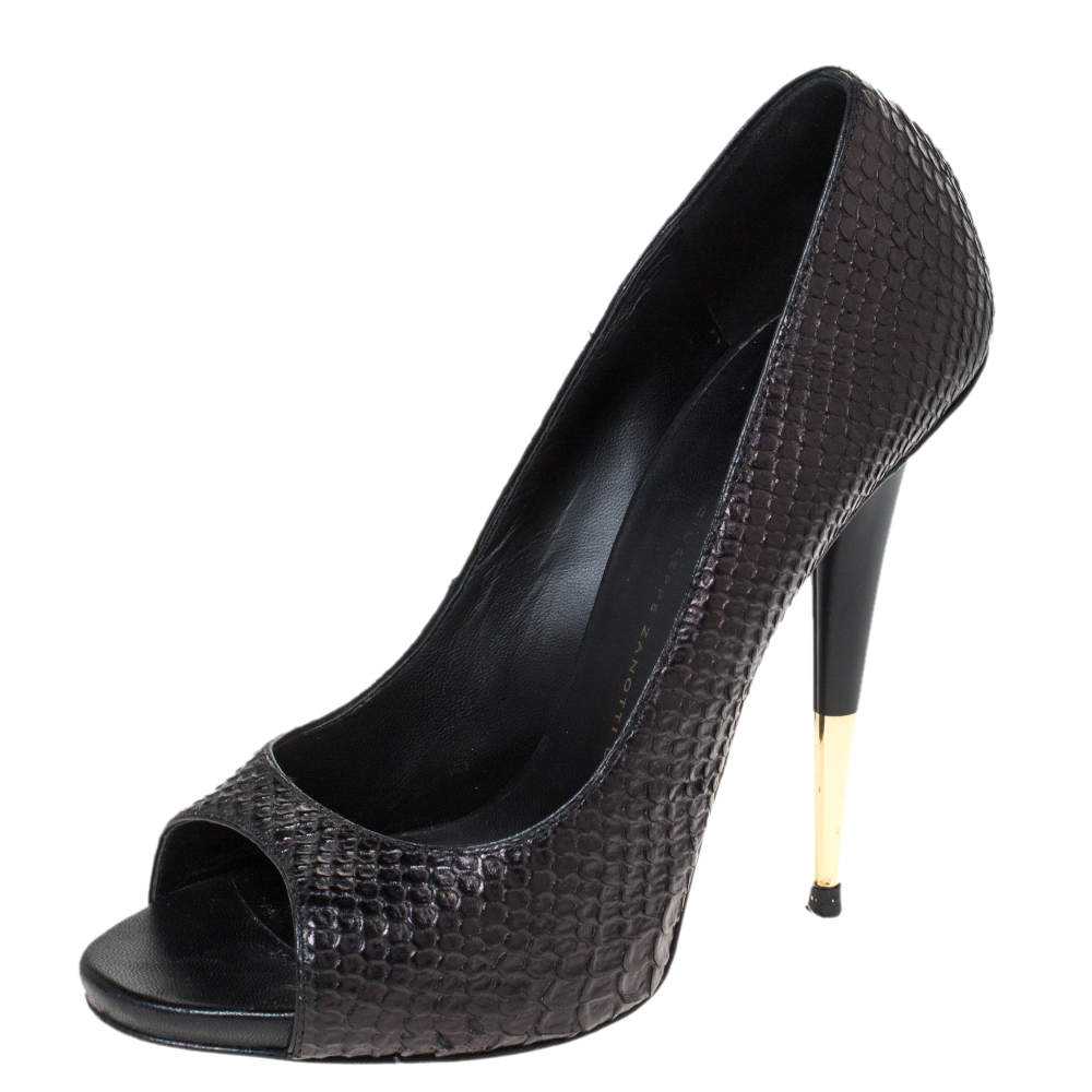 Pre Owned Giuseppe Zanotti Black Python Leather Open Toe Pumps 38