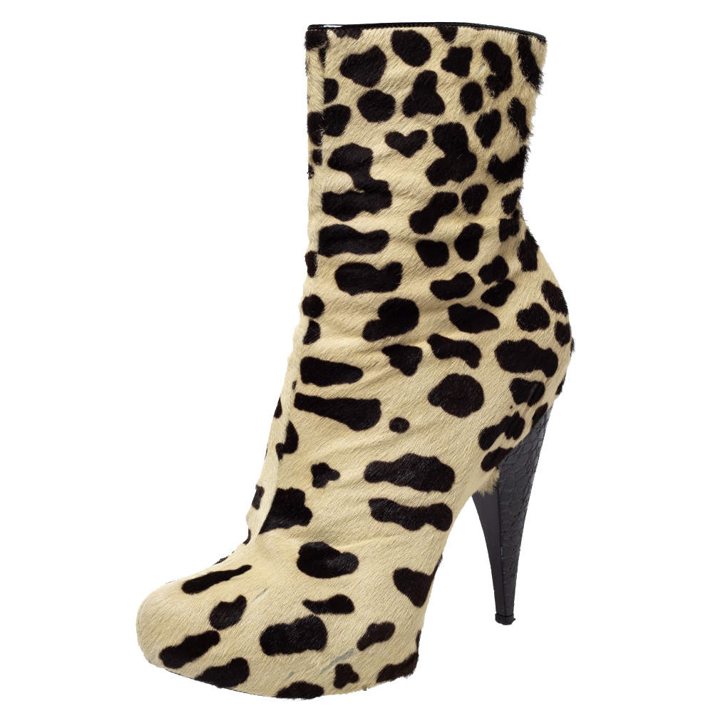 مملوكة مسبقًا Giuseppe Zanotti Two Tone Pony Hair Mid Calf Boots Size 40