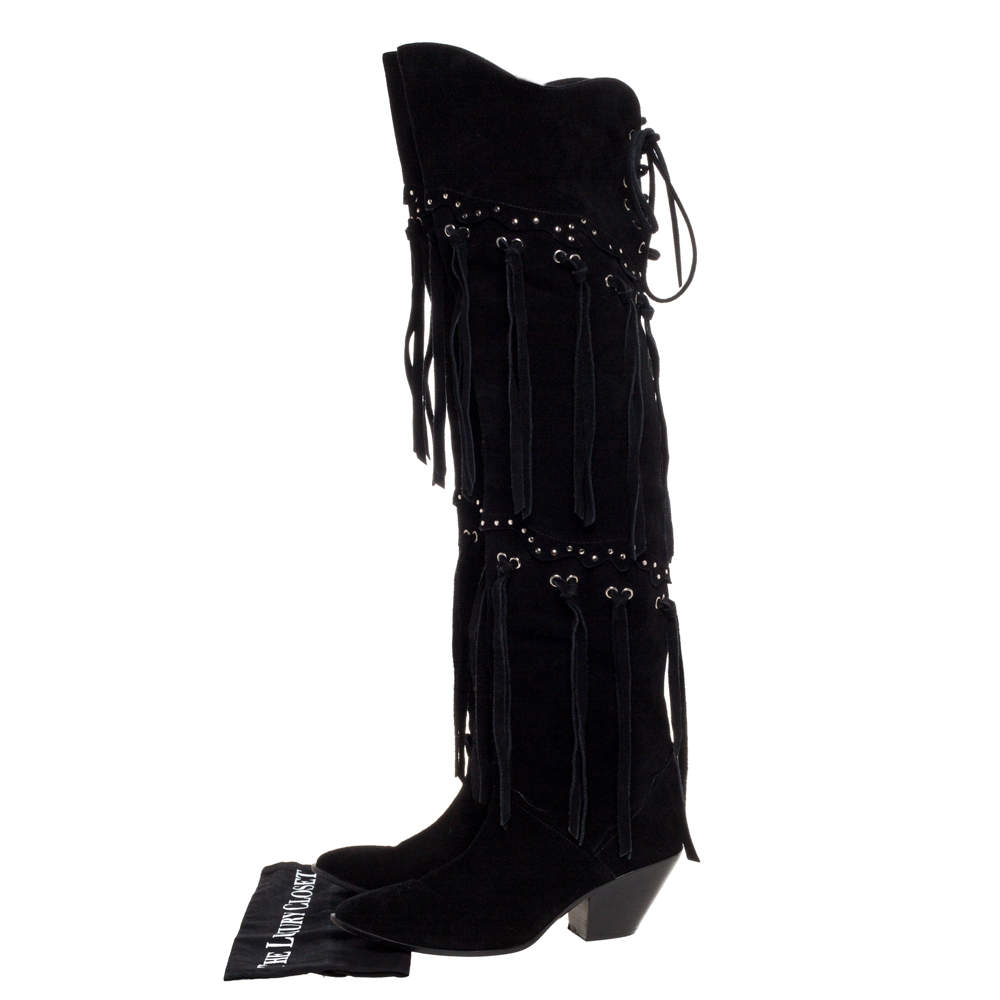 over the knee cowboy boots with fringe