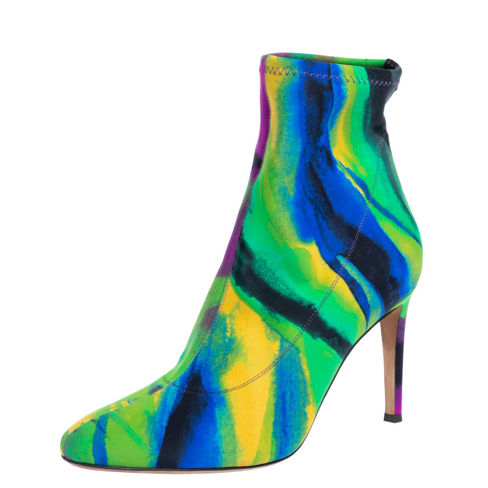 Pre Owned Giuseppe Zanotti Multicolor Tie Dye Stretch Fabric Sock Ankle Boots Size 39