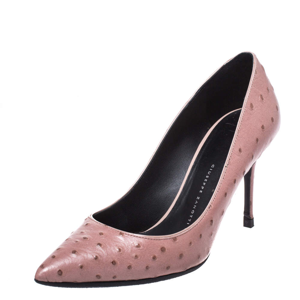 Pre Owned Giuseppe Zanotti Nude Pink Ostrich Embossed Leather Lucrezia Pointed Toe Pumps Size 35