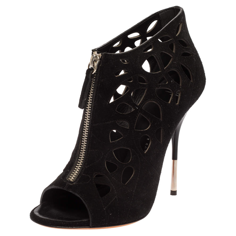 Pre Owned Giuseppe Zanotti Black Suede Zip Cage Sandals Size 38.5