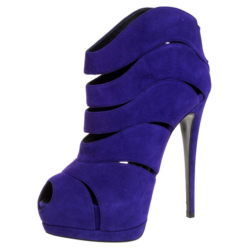 Pre Owned Giuseppe Zanotti Purple Suede Peep Toe Platform Sandals Size 38